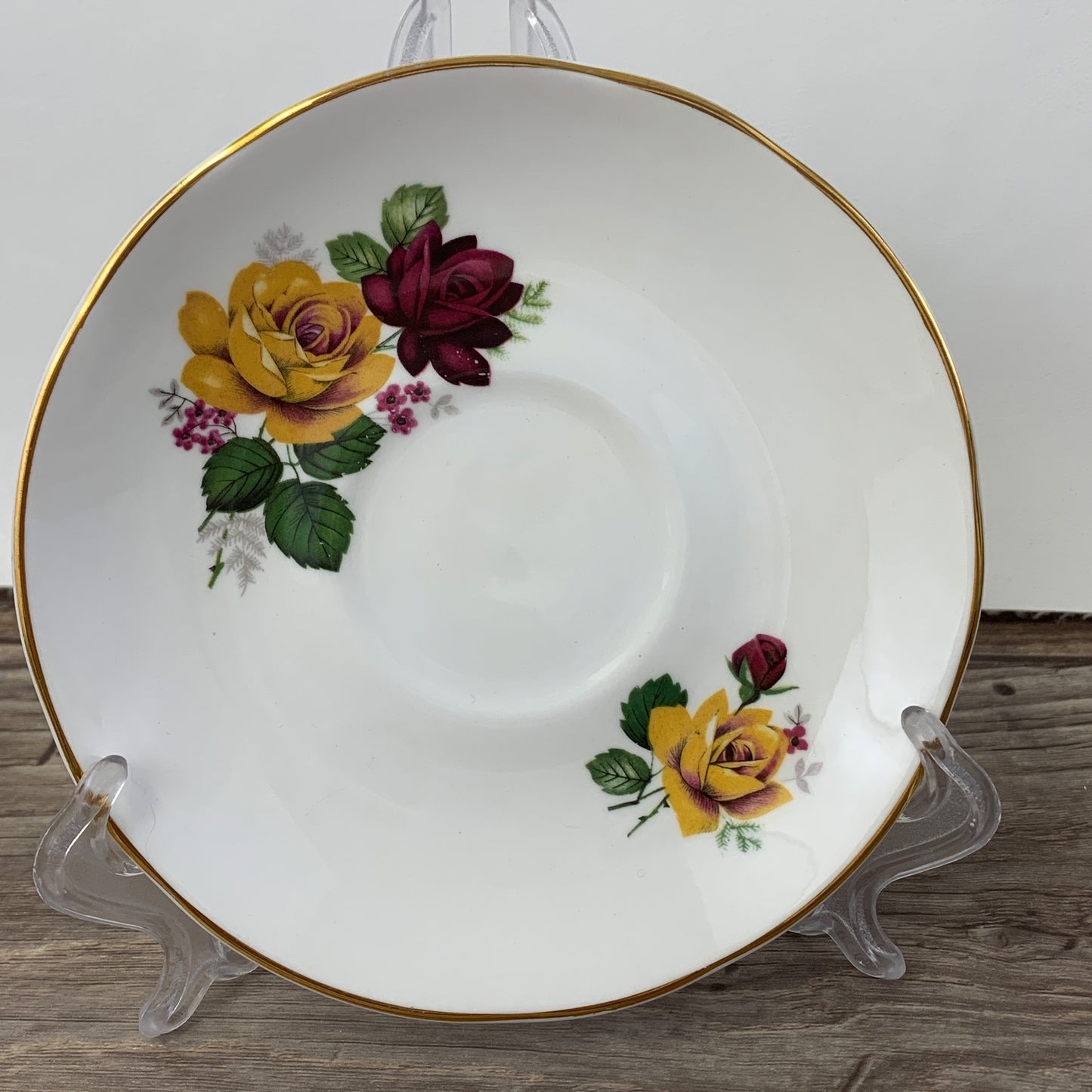Yellow and Red Floral Pattern Vintage Teacup Sadler Wellington Fine Bone China Teacup with Tea Roses