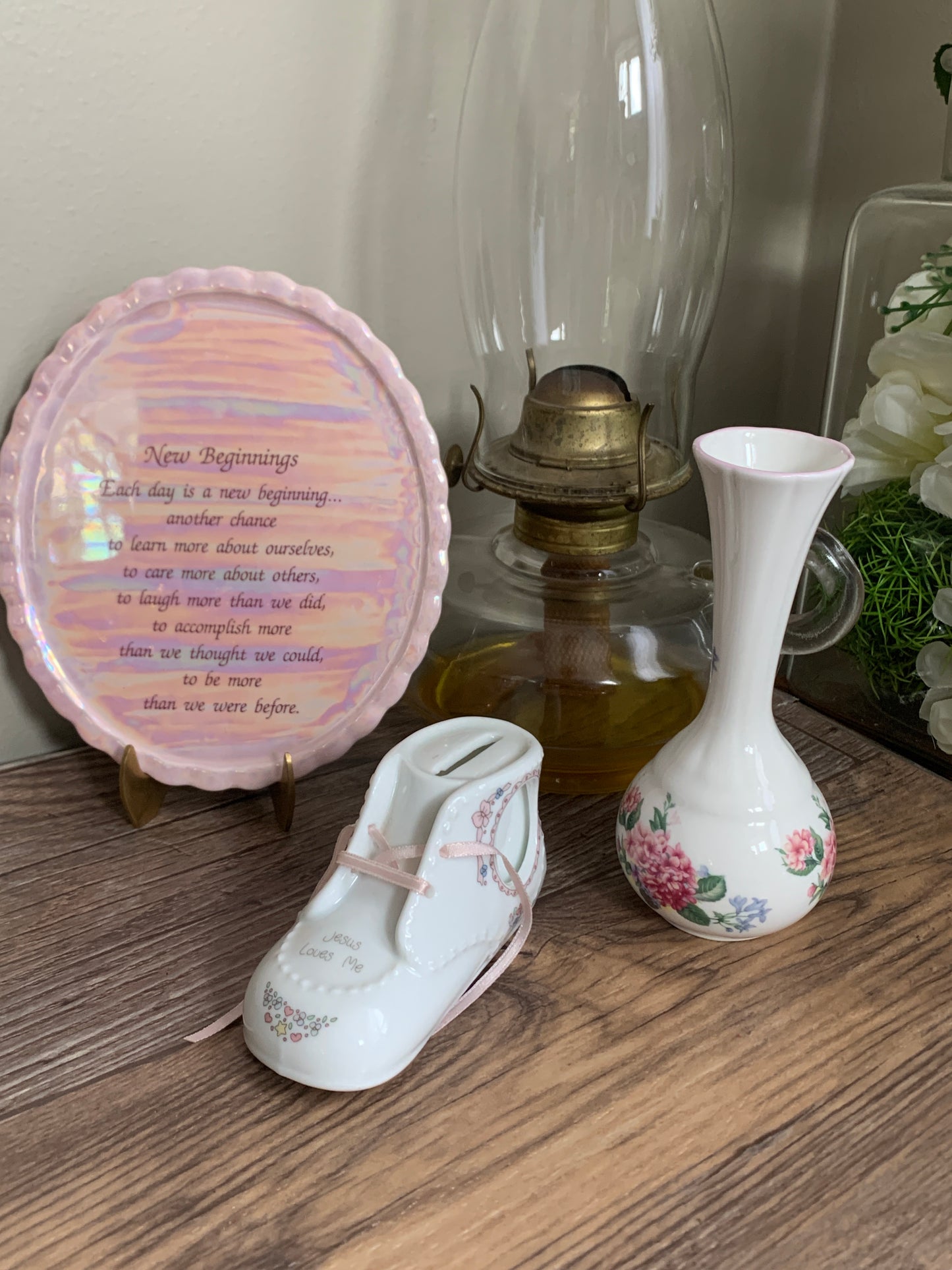 Pink Lusterware New Beginnings Plaque Vintage Home Decor Vintage Decorative Plate
