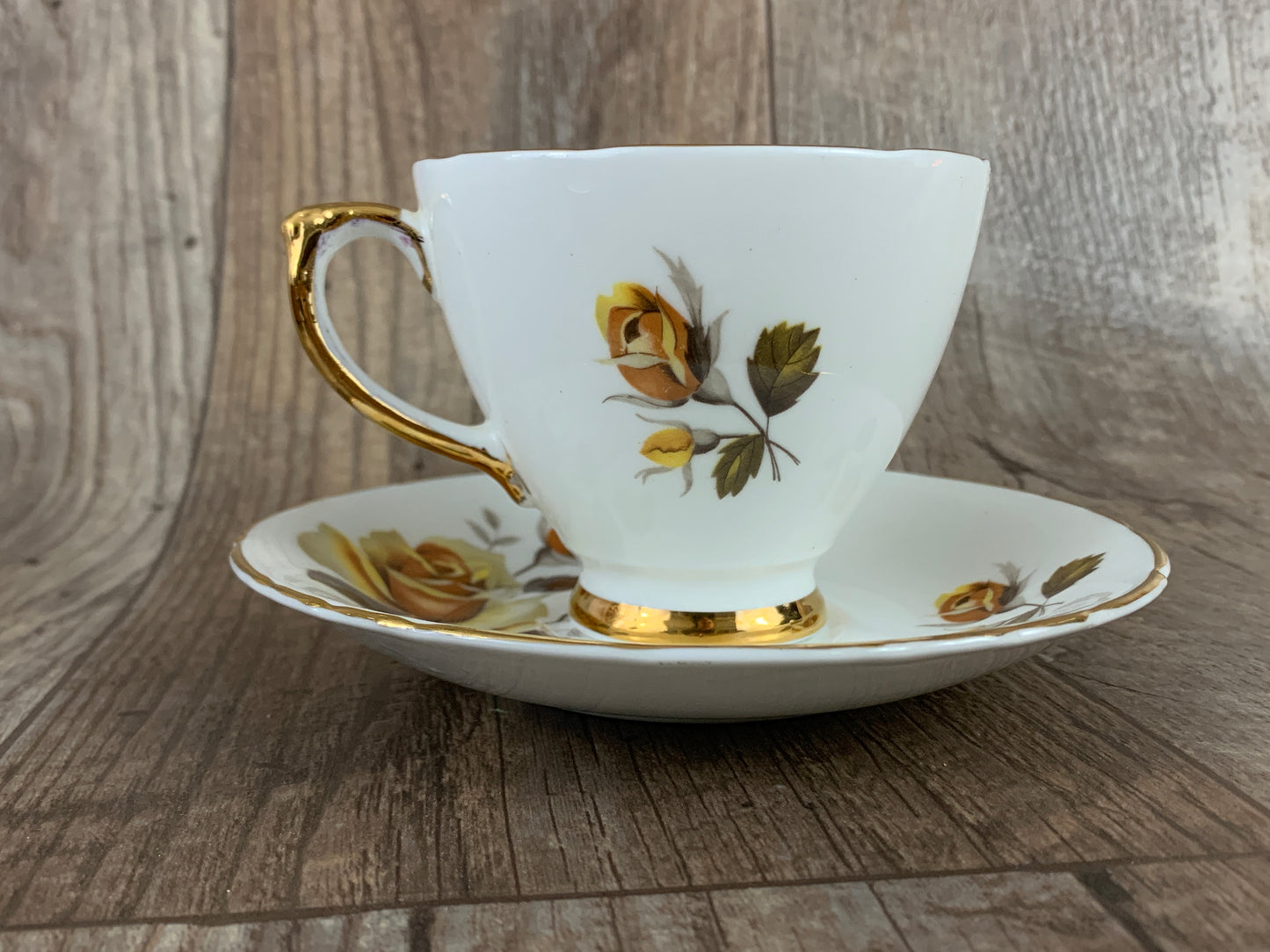 Vintage Teacup with Yellow Roses Fine Bone China Teacup and Saucer Set