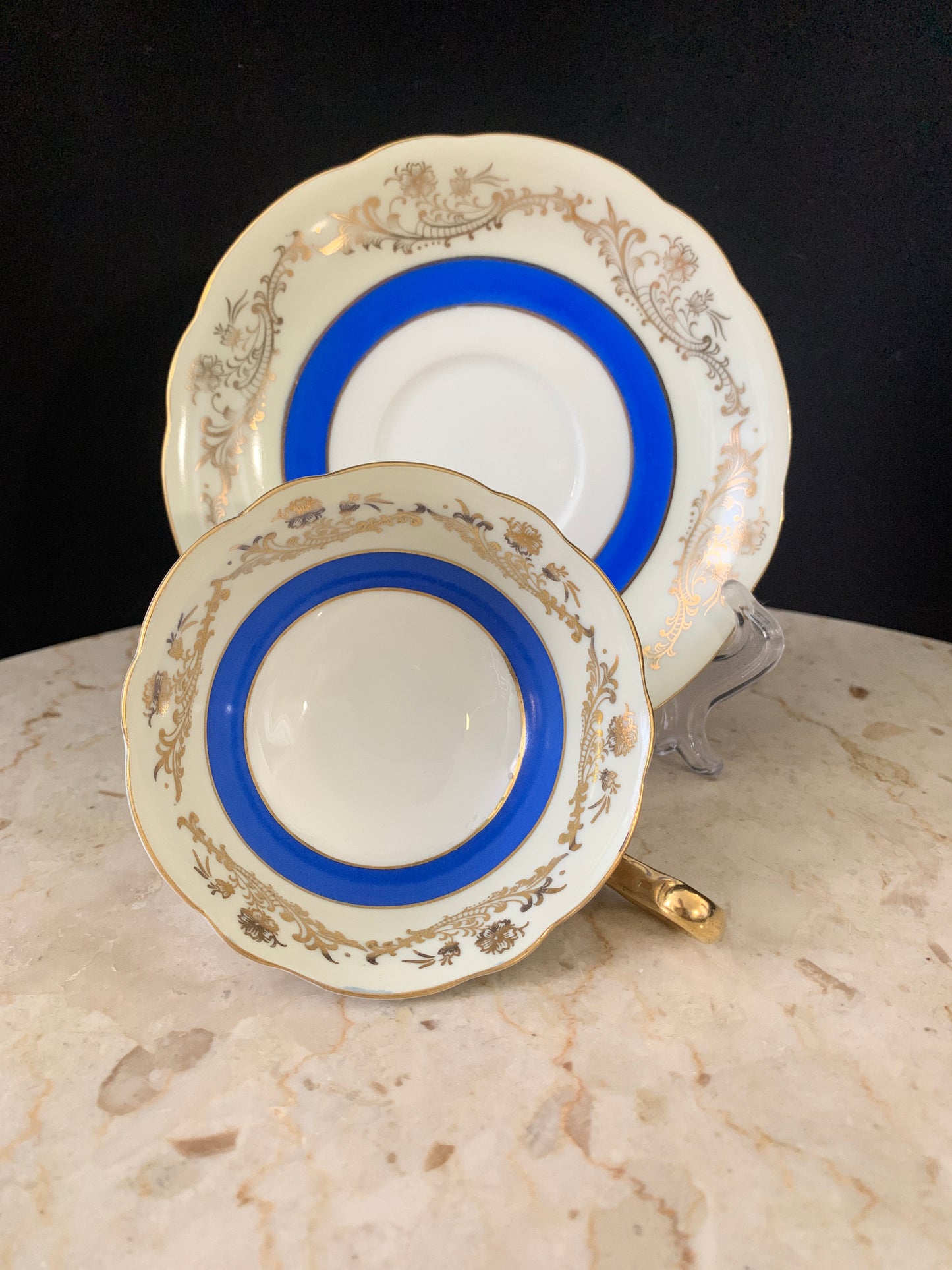 Vintage Shafford Hand Painted Teacup Blue, White and Gold