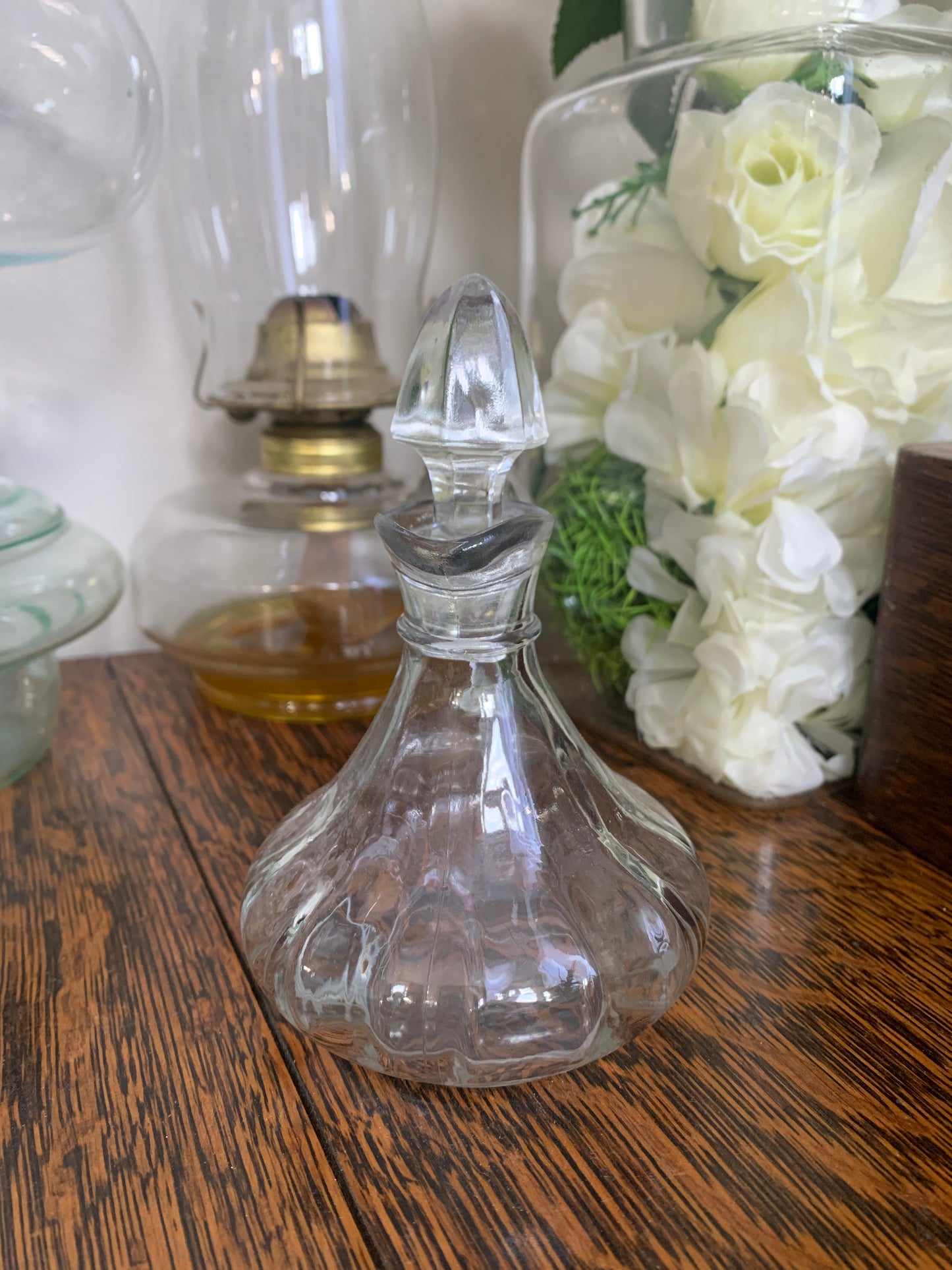 Vintage Clear Glass Cruet with Glass Stopper