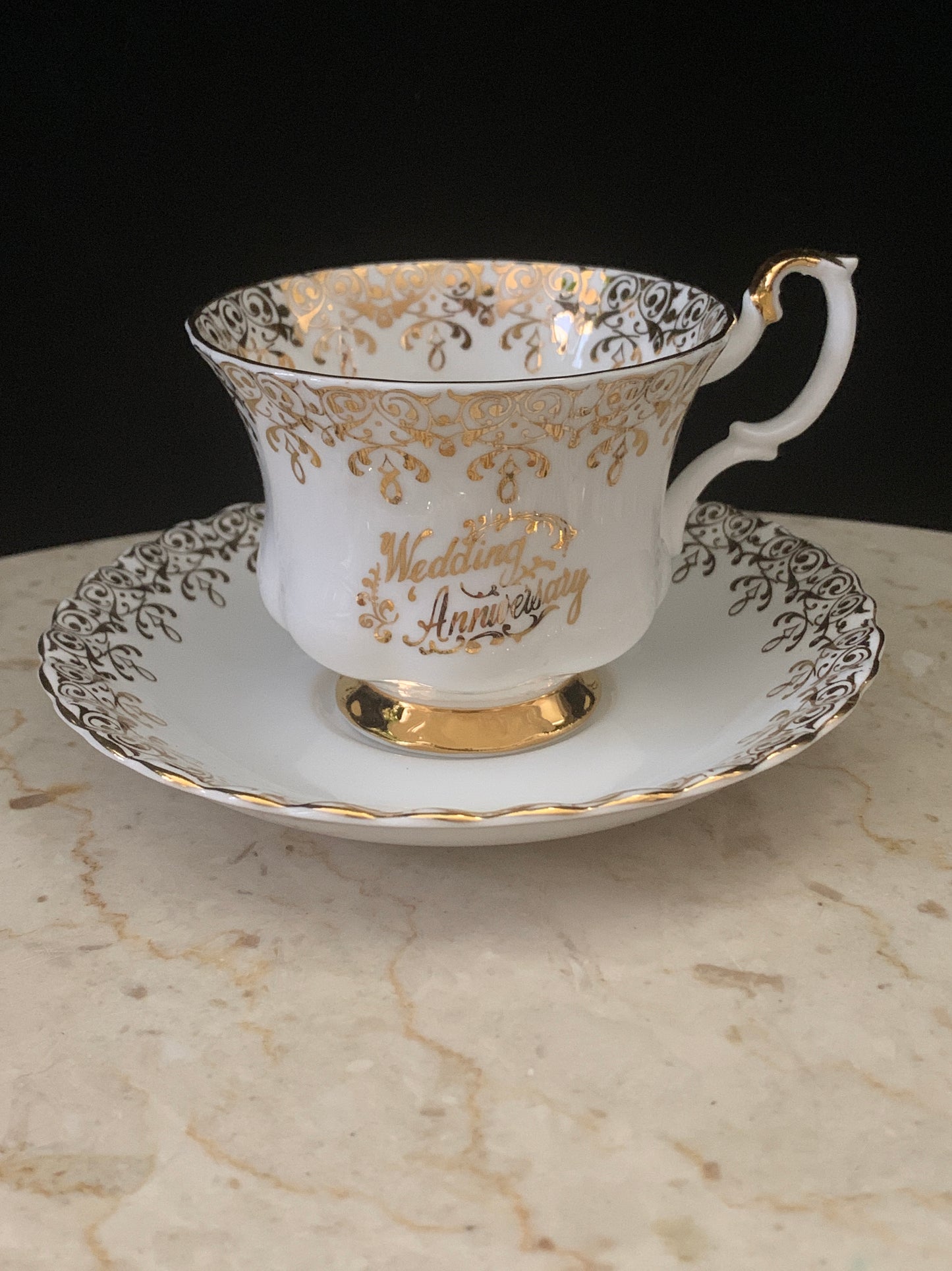 Royal Albert Vintage Tea Cup Wedding Anniversary White and Gold Vintage Teacup