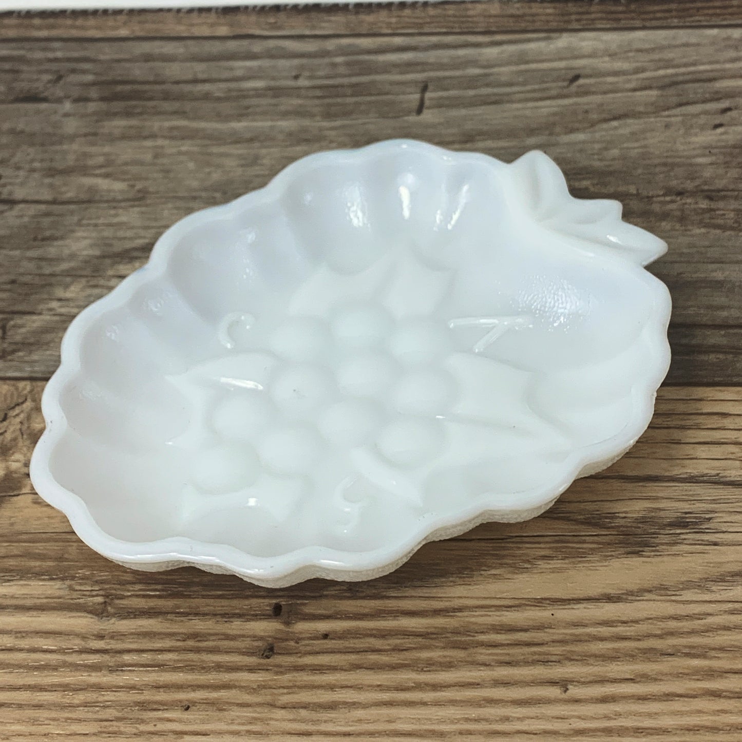 Vintage Milk Glass Grape Leaf Dish, Vintage Farmhouse Decor