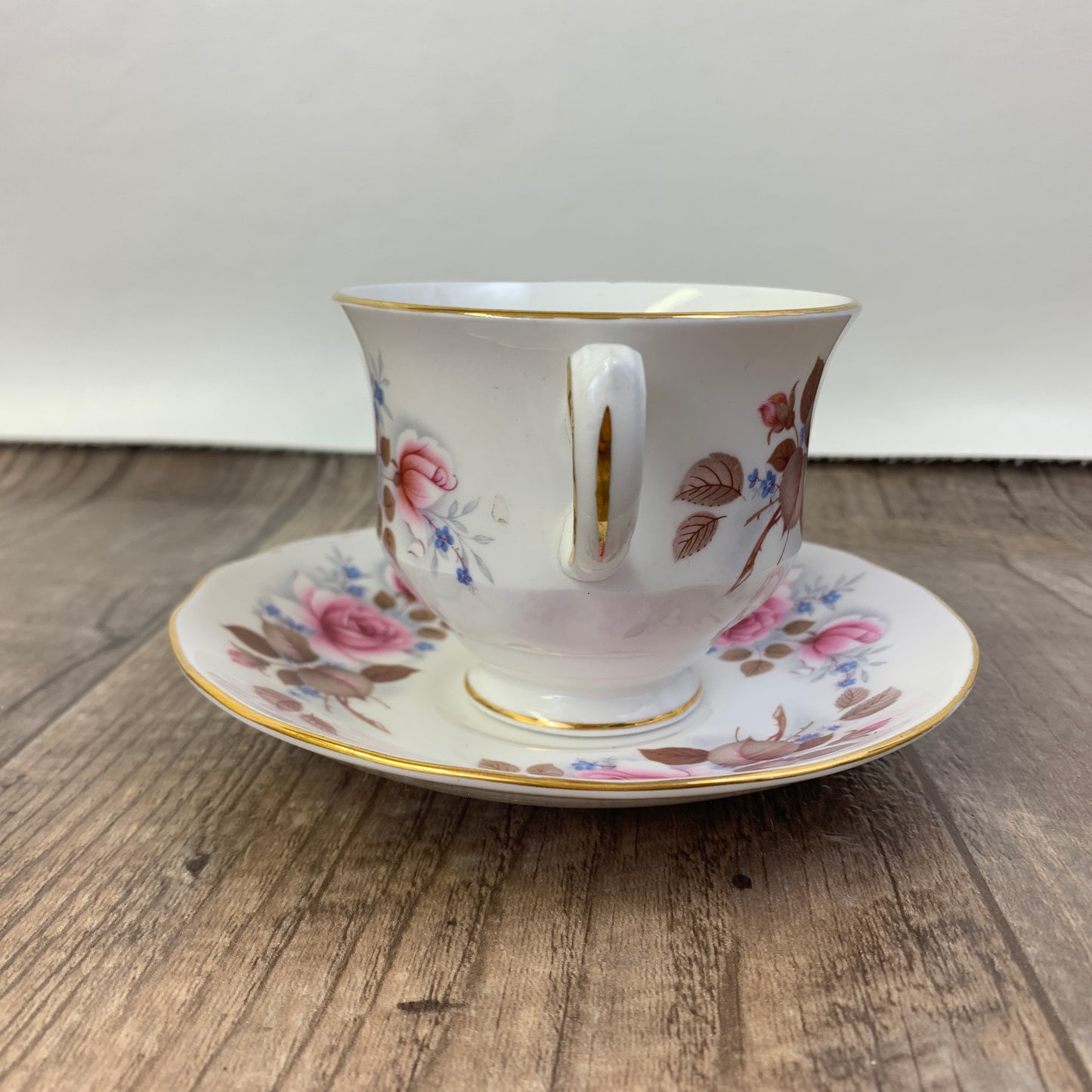 Pink and Blue Floral Teacup, Queen Anne Vintage Tea Cup and Saucer Set