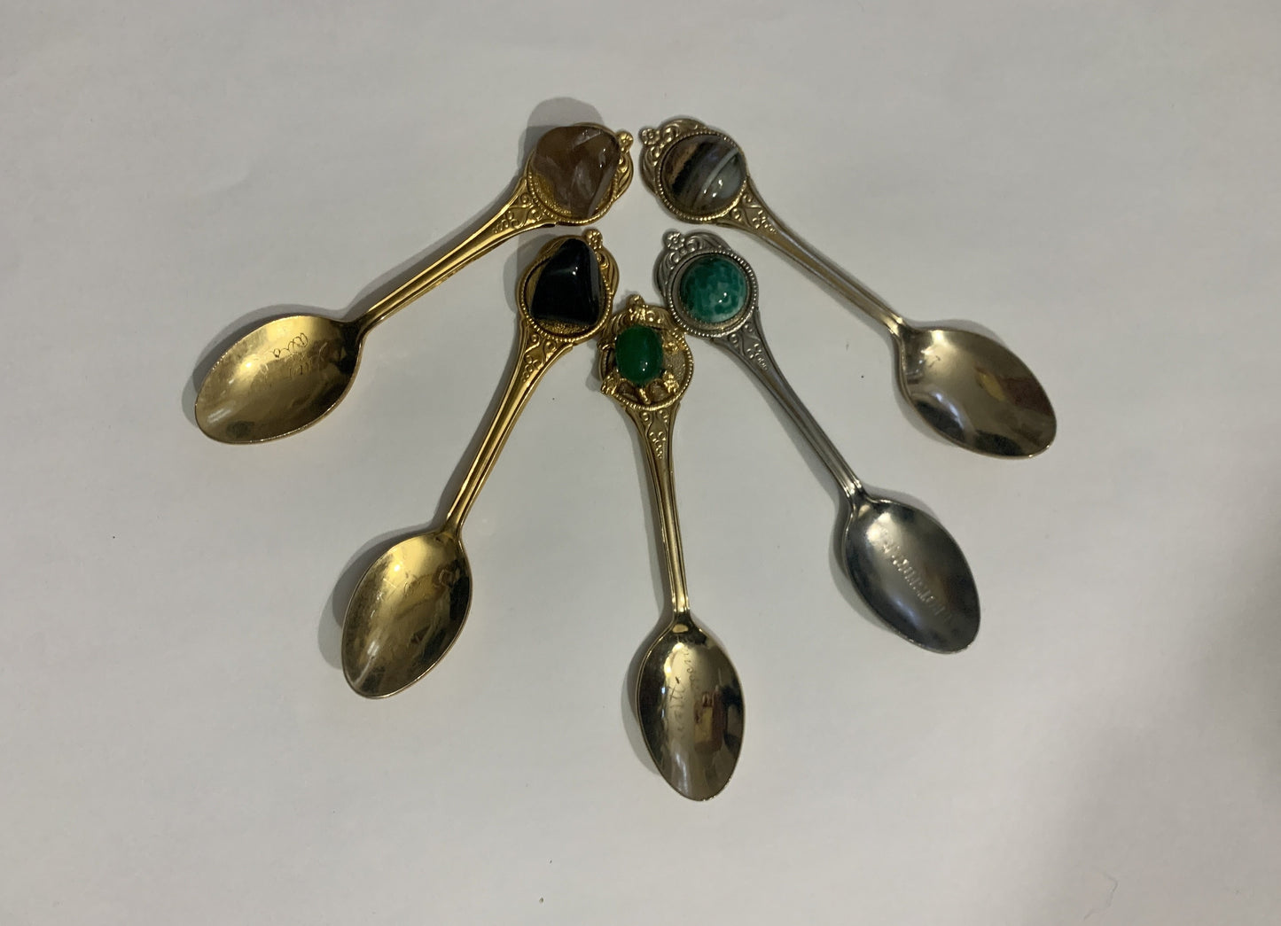 Set of 5 Spoons Mini Spoons w Gemstone Vintage Collector Spoons
