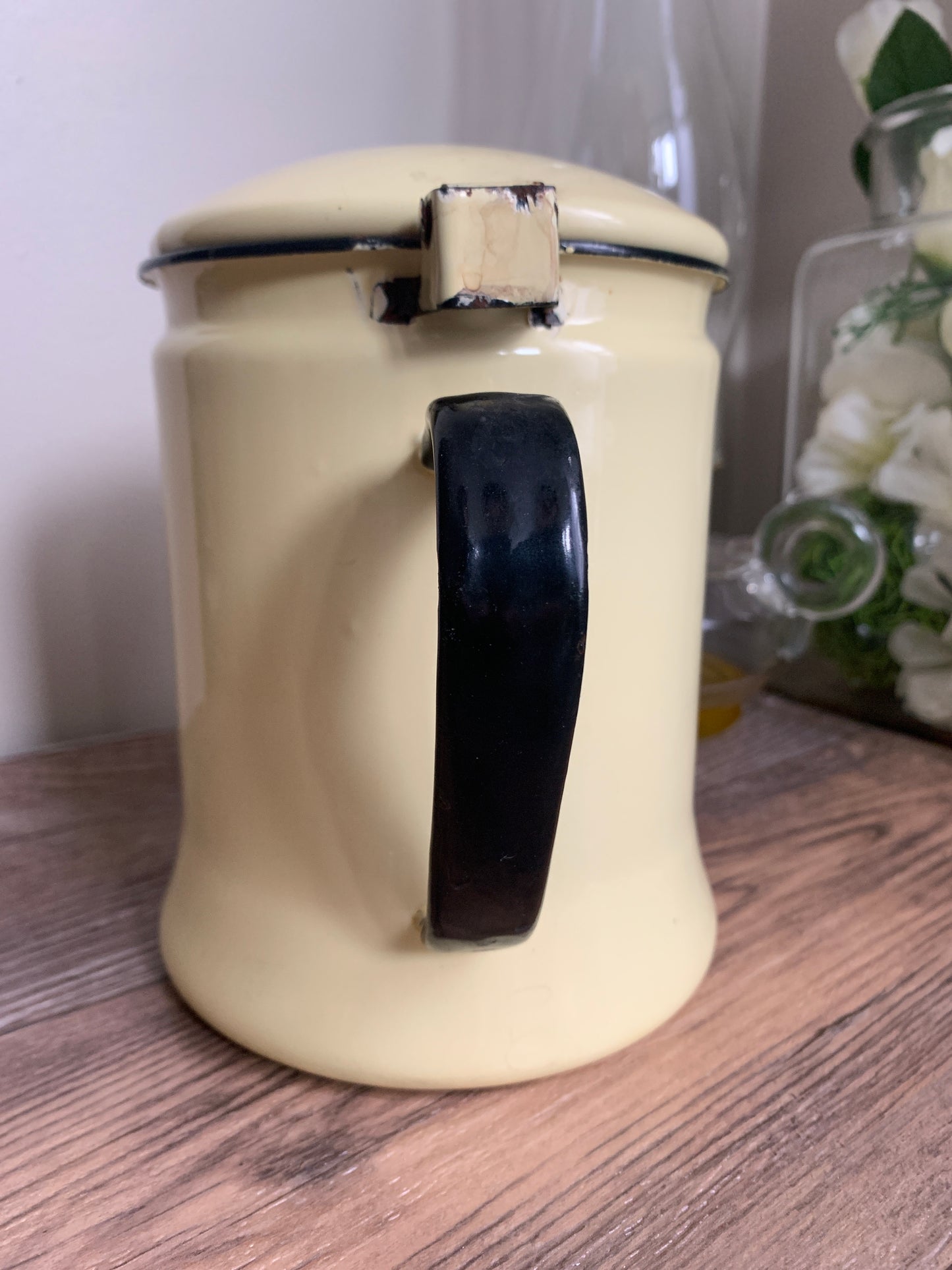 Yellow Enamel Coffee Pot Chippy Enamel Vintage Farmhouse Decor