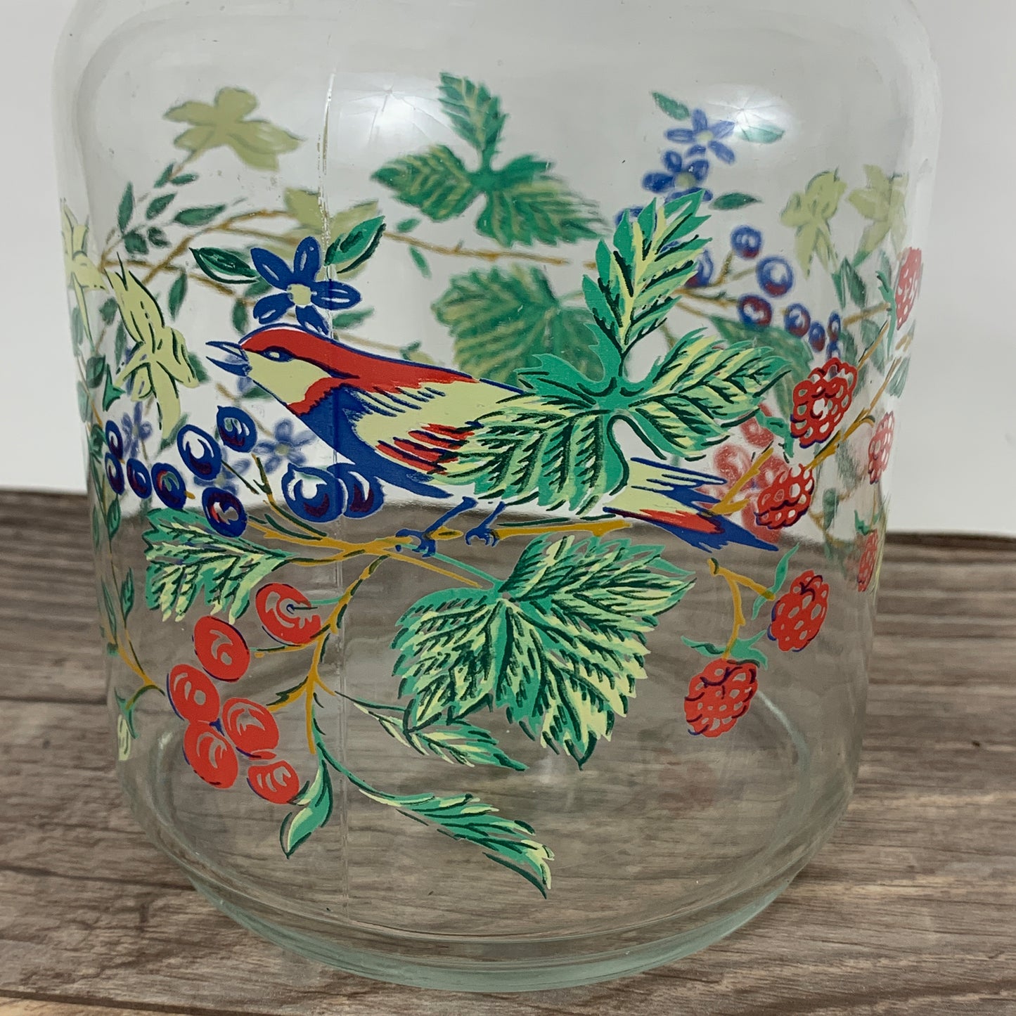 Vintage Juice Carafe with Bird, Leaves, and Berries