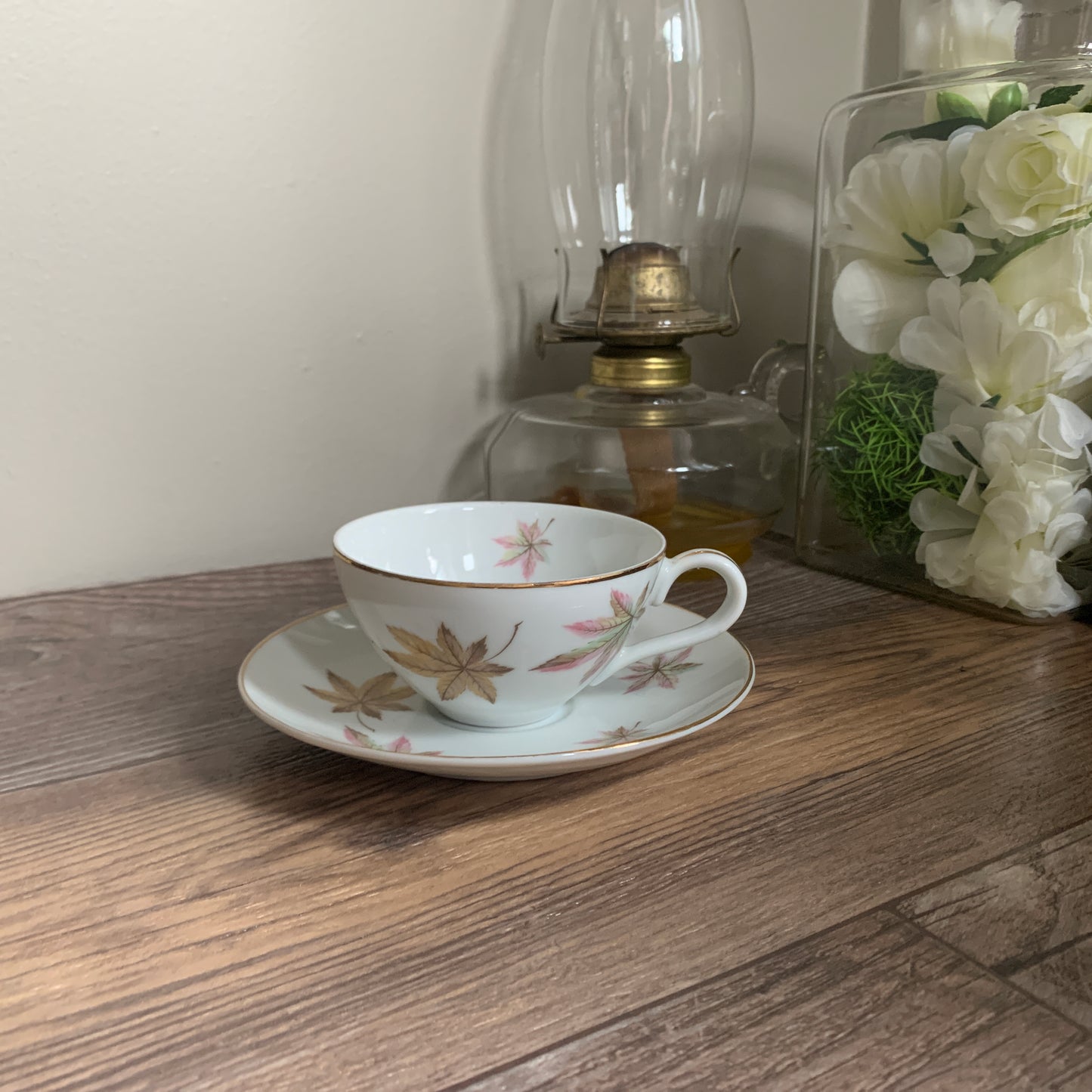 Royal Ming China Vintage Teacup and Saucer with Maple Leaves