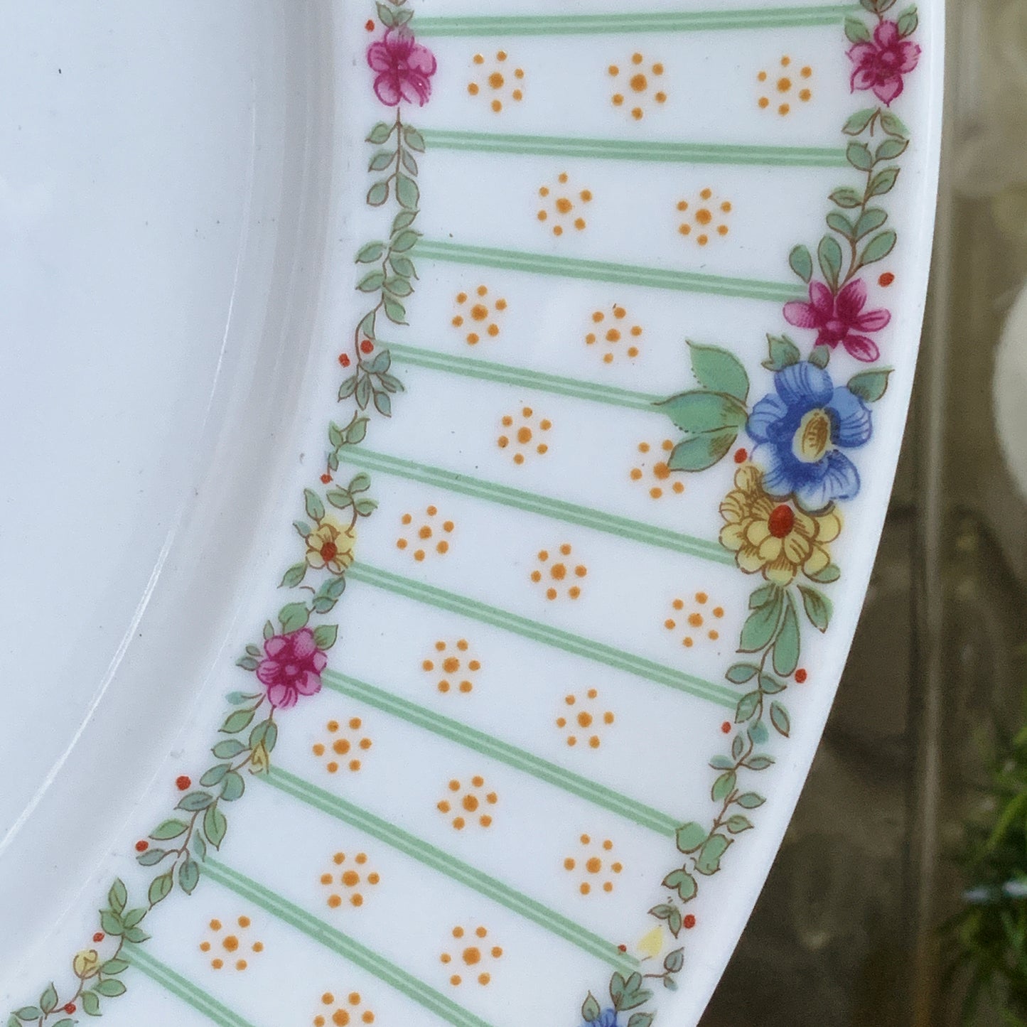 Royal Tettau Pair of Dinner Plates 10.5" diameter Banded Rim with Tiny Flower Vine Trim
