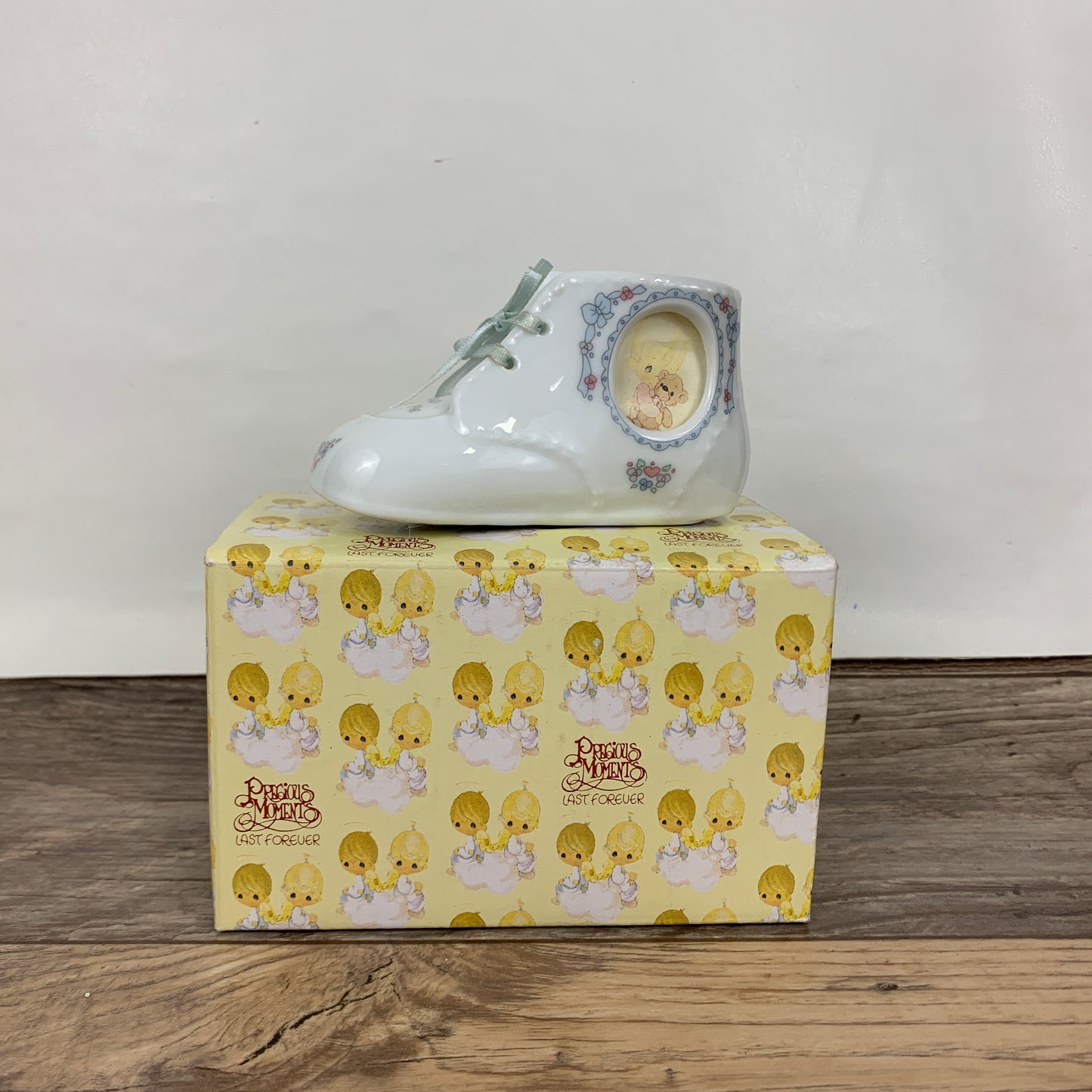 Precious Moments Baby Bootie Shaped Coin Bank, Girl with Bunny, With Original Box