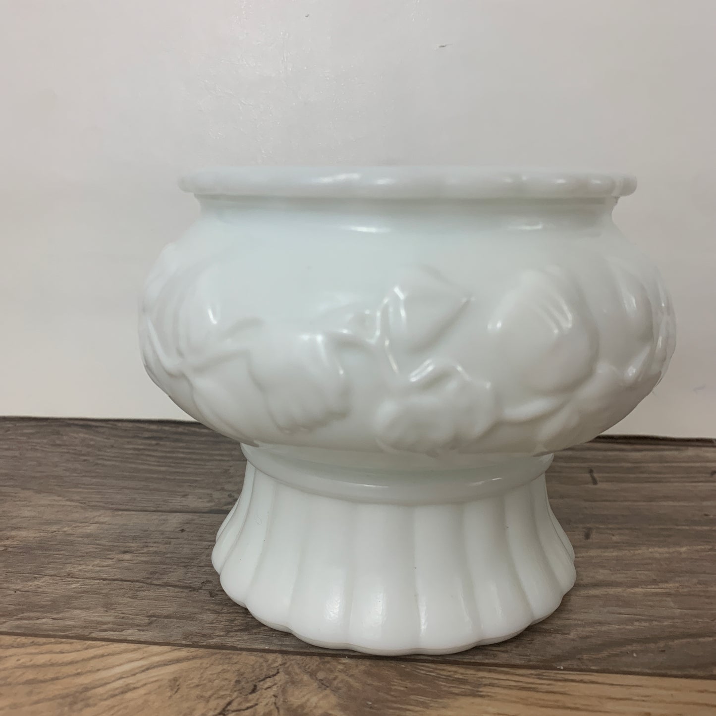 Milk Glass Planter with Raised Grapevine Pattern, Pedestal Planter