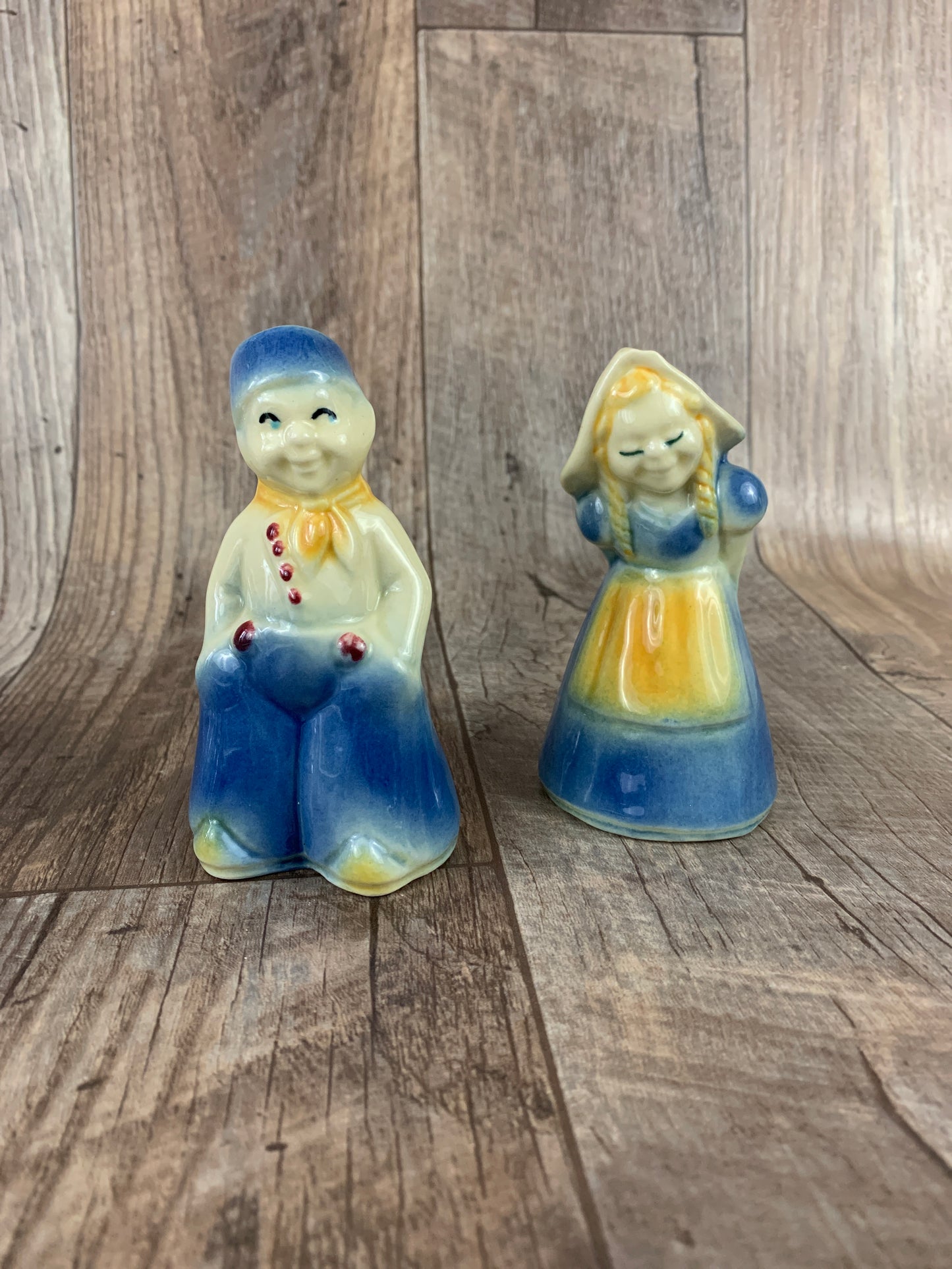 Blue and Yellow Vintage Ceramic Salt and Pepper Shakers Dutch Boy and Girl