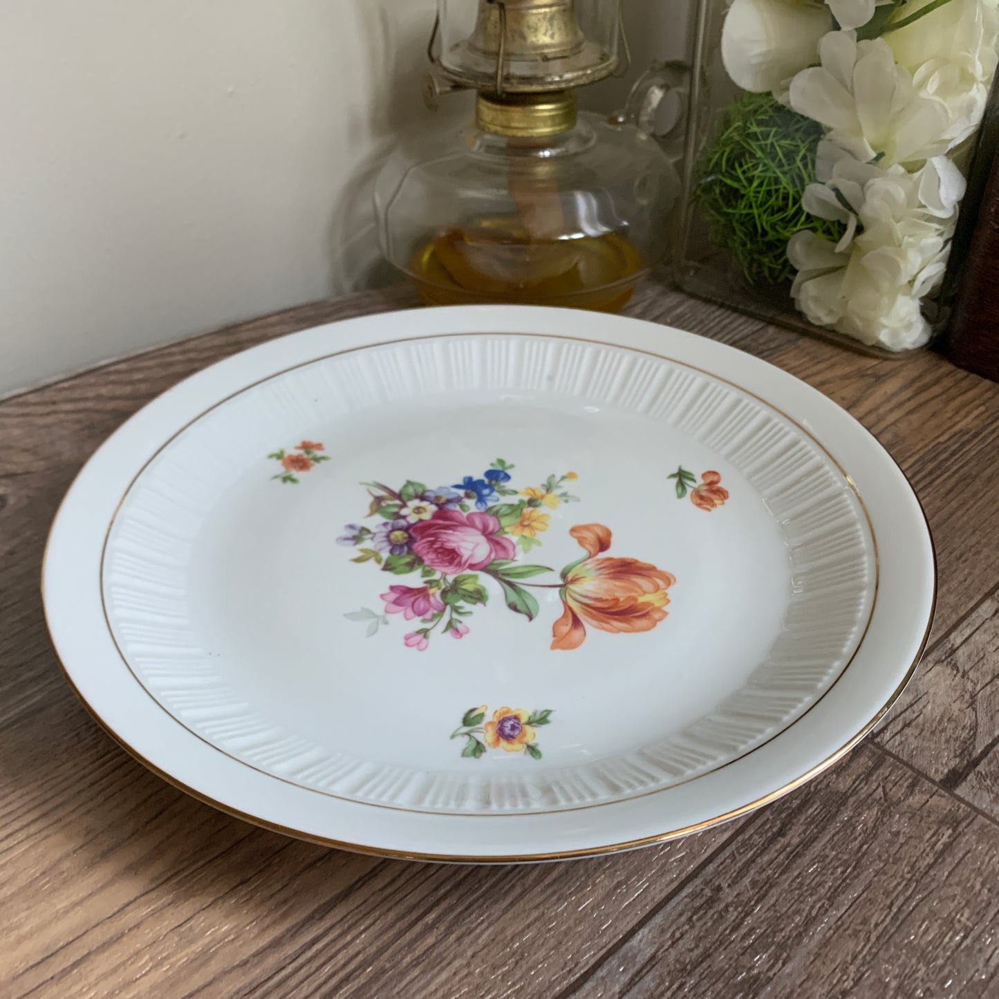 Vintage German Porcelain Dinner Plates with Colourful Floral Pattern