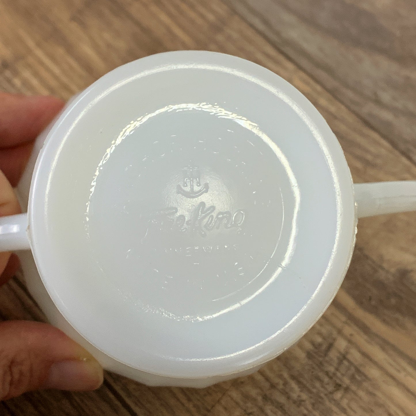 Anchor Hocking Milk Glass Creamer and Sugar, Swirled Milk Glass with Gold Trim