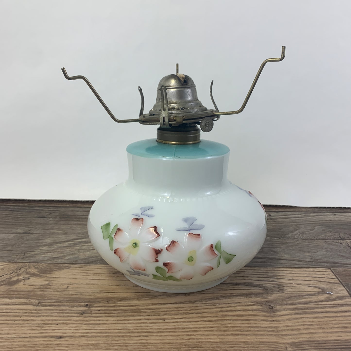 Consolidated Lamp and Glass Co EAPG Milk Glass Oil Lamp Base with Hand Painted Floral Design
