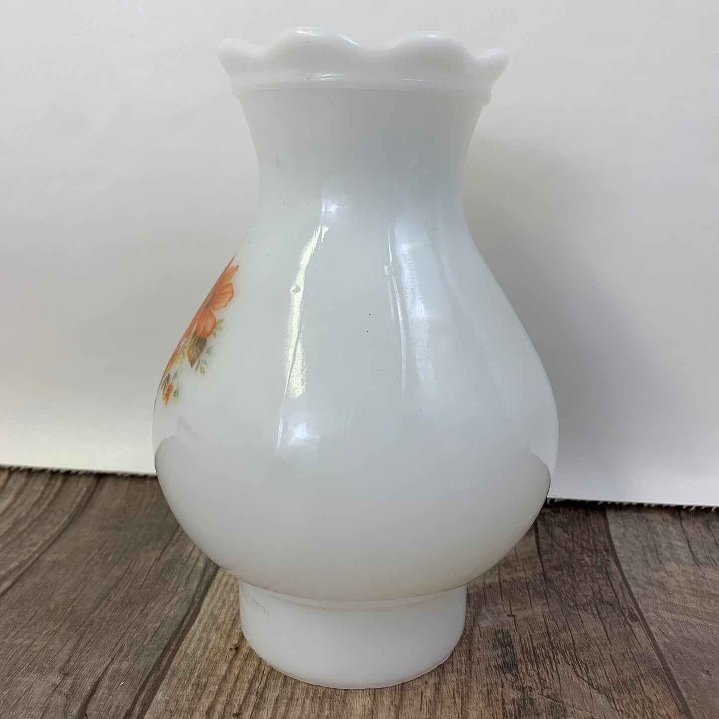 Pair of Milk Glass Hurricane Lamp Shades with Floral Pattern