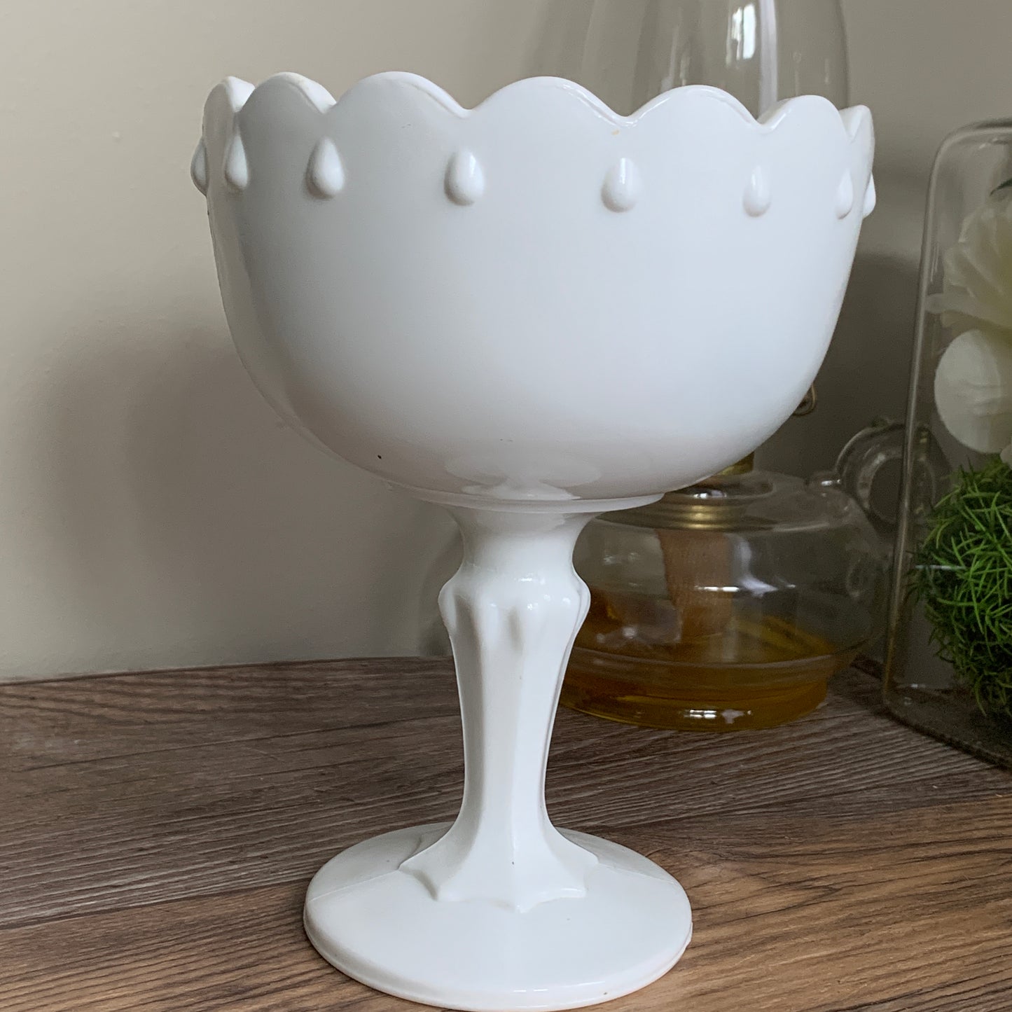Vintage Milk Glass Pedestal Dish Indiana Glass Teardrop Small Milk Glass Compote