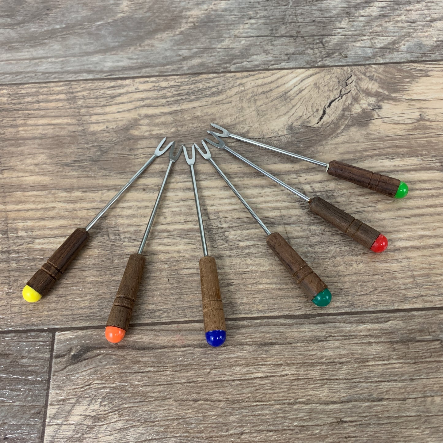 Set of Small Appetizer Forks with Wood Like Handles