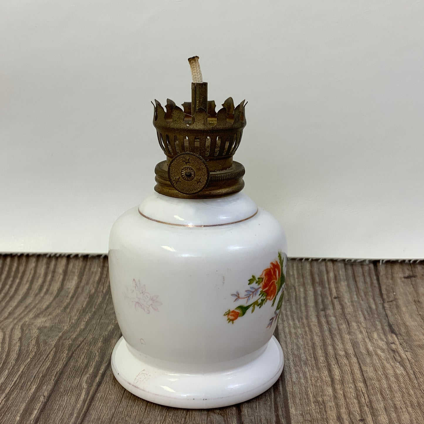 Mini Milk Glass Oil Lamp Base with Floral Pattern