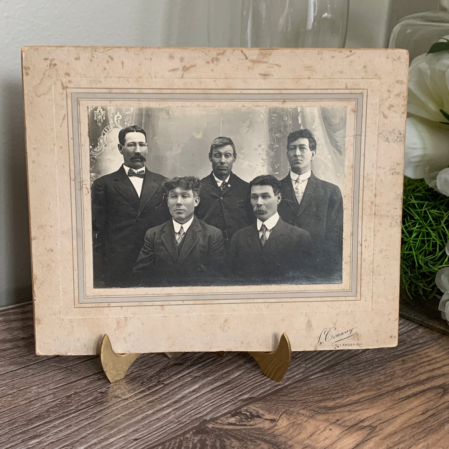 Antique Black and White Photo Cabinet Card 5 Gentlemen from East Angus Quebec