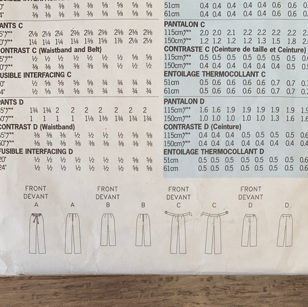Ladies Summer Pants Sewing Pattern Size 6 to 10 Butterick 3459