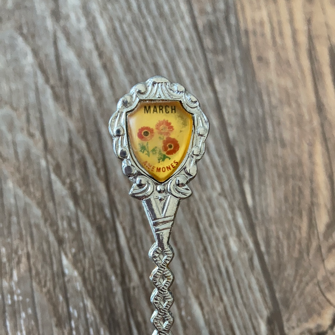 March Flower Anemones Vintage Collectible Spoon