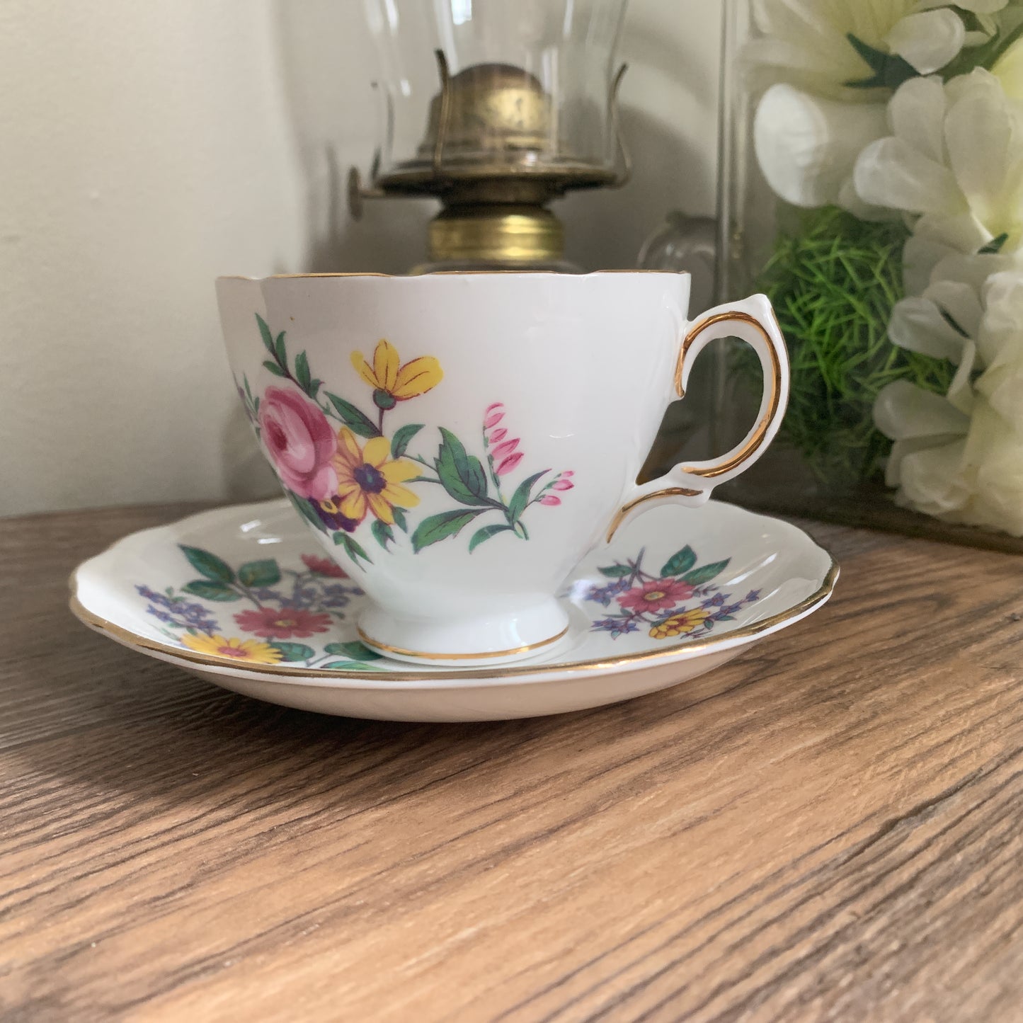 Mismatch Teacup Colourful Floral Tea Cup Pink and Yellow Spring Flowers