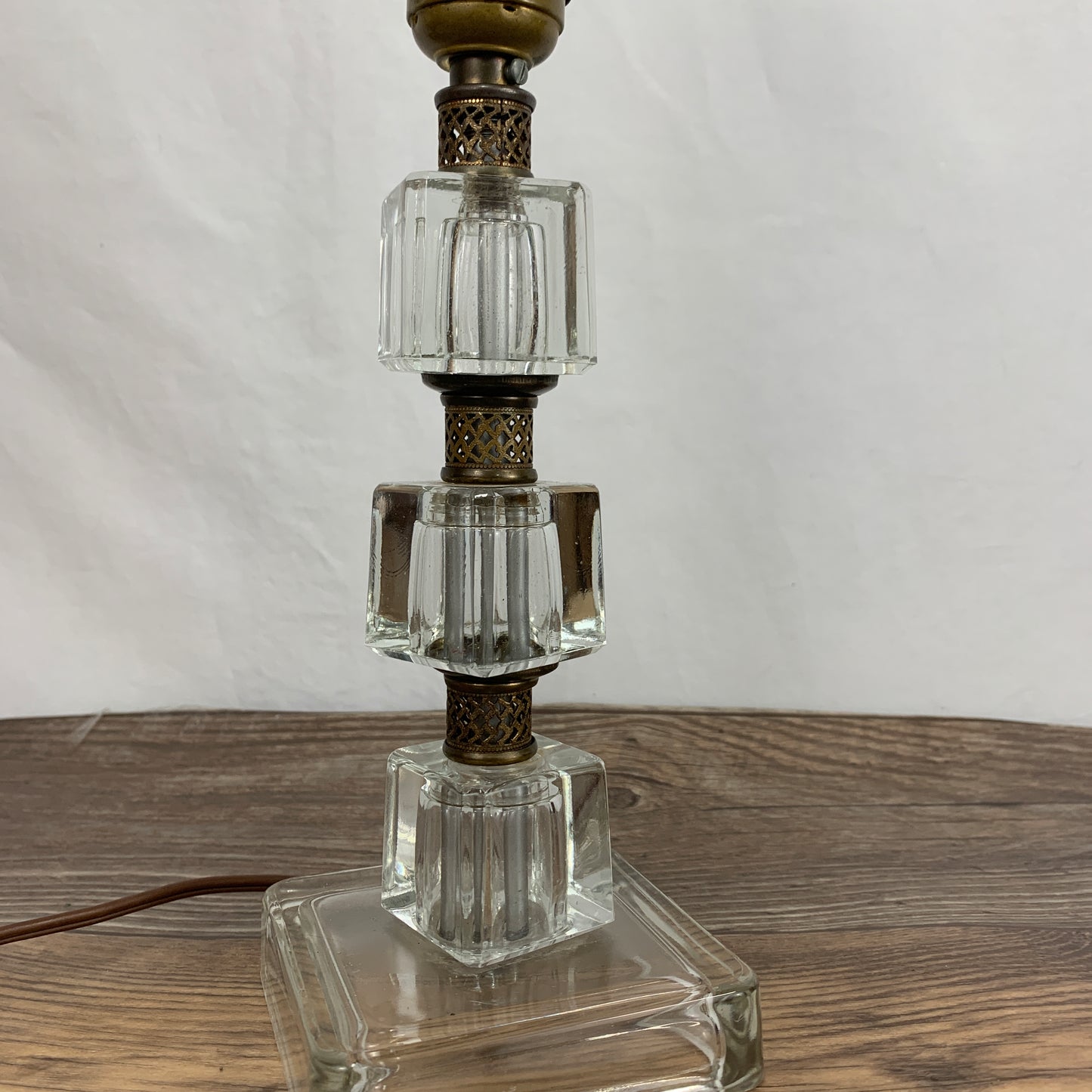 Vintage Glass Table Lamp with Brass Accents