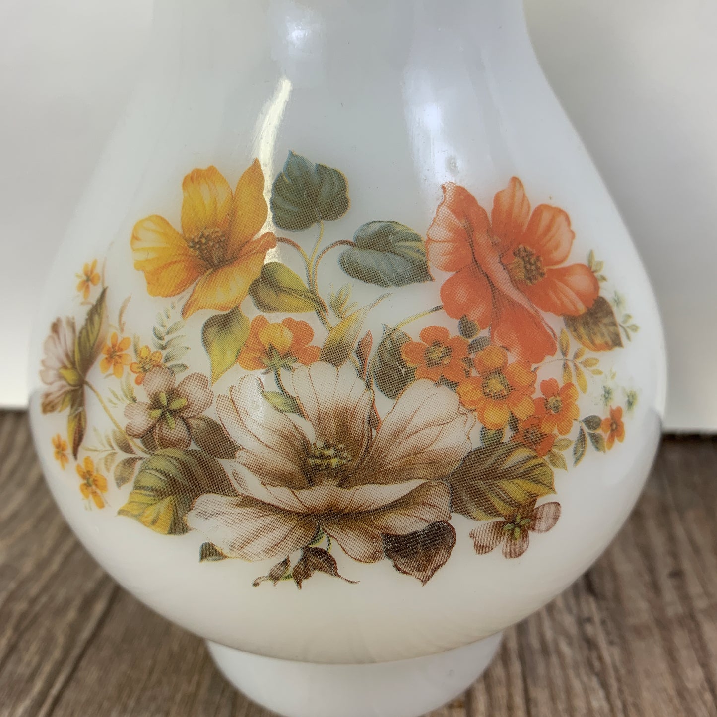 Pair of Milk Glass Hurricane Lamp Shades with Floral Pattern