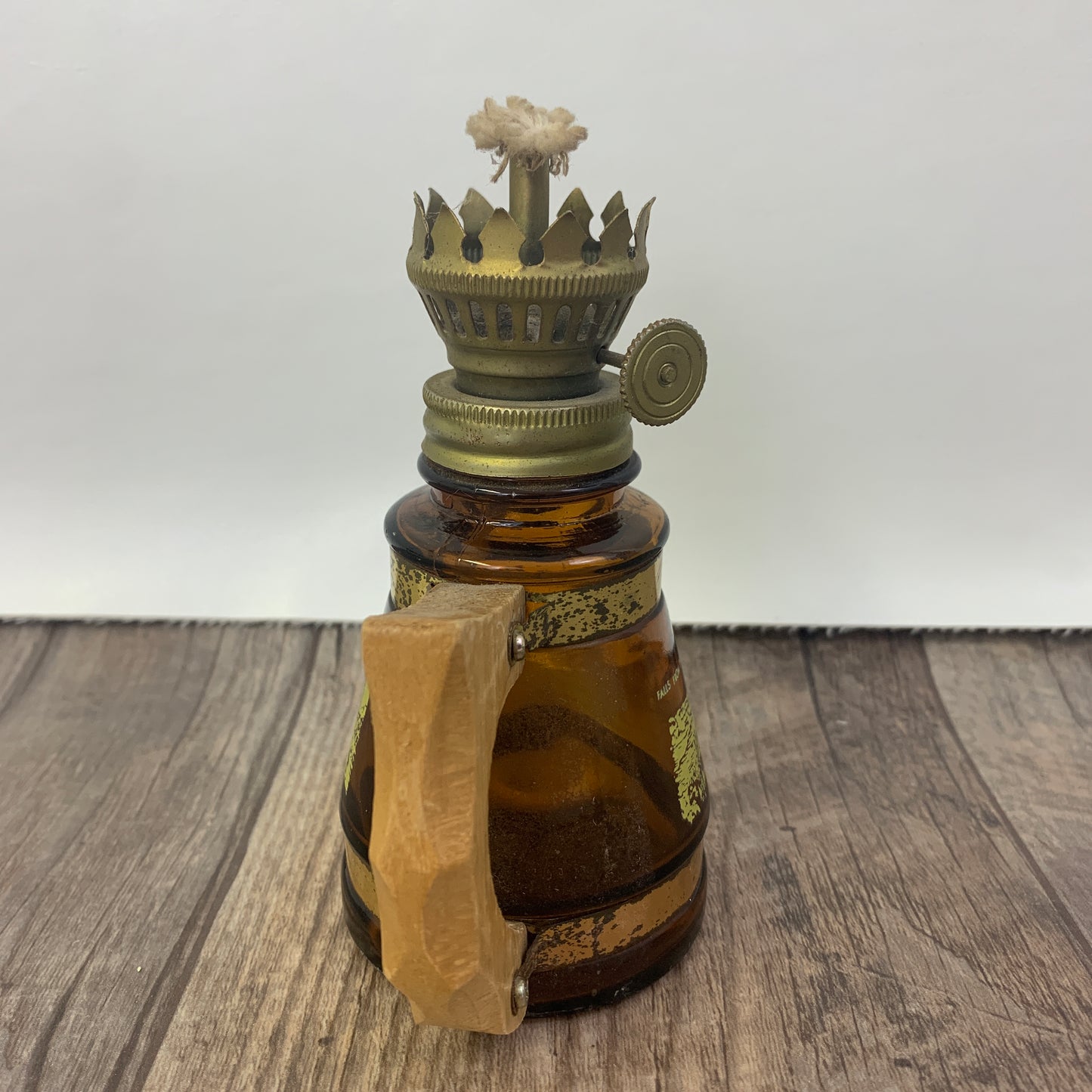 Vintage Niagara Falls Mini Oil Lamp Souvenir, Amber Glass Oil Lamp