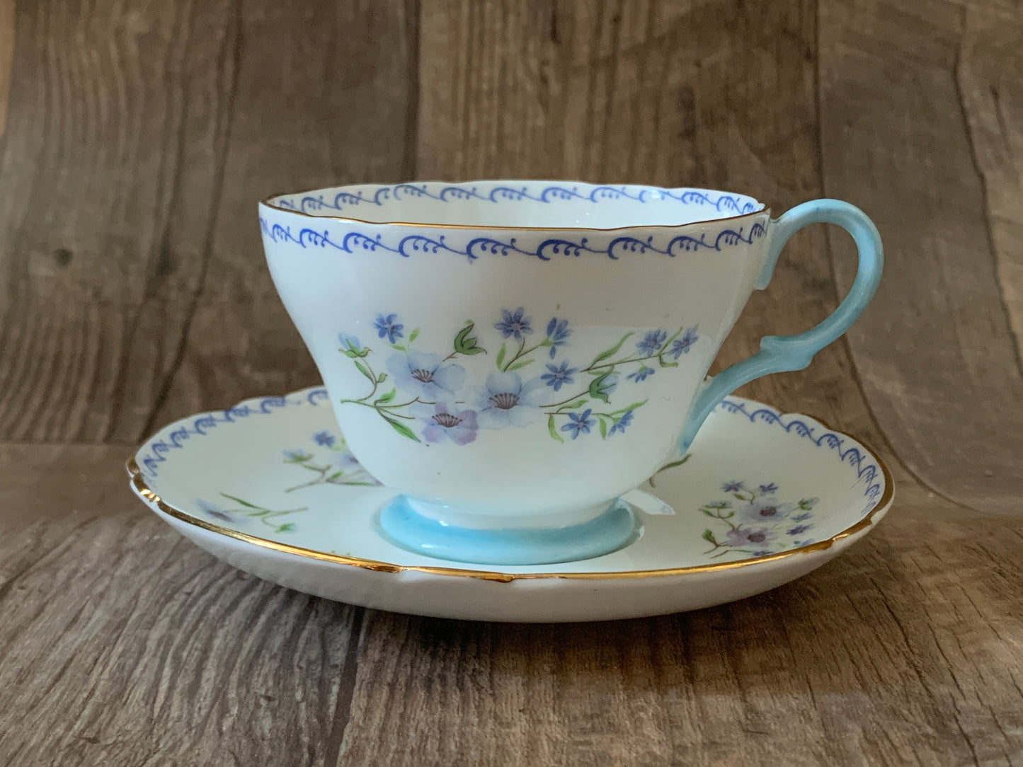 Shelley Bone China Blue Rock Teacup and Saucer
