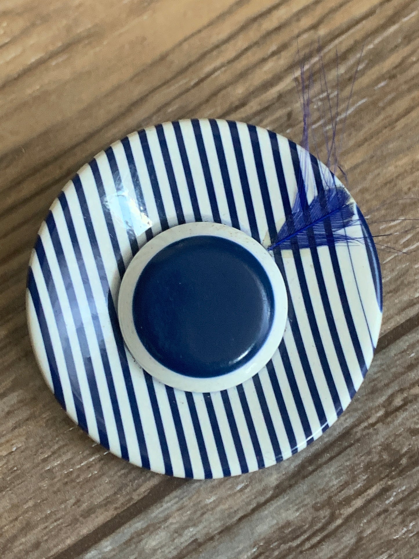 Vintage 80s New Wave Stiped Pin Vintage Brooch Blue and White Vintage Pin