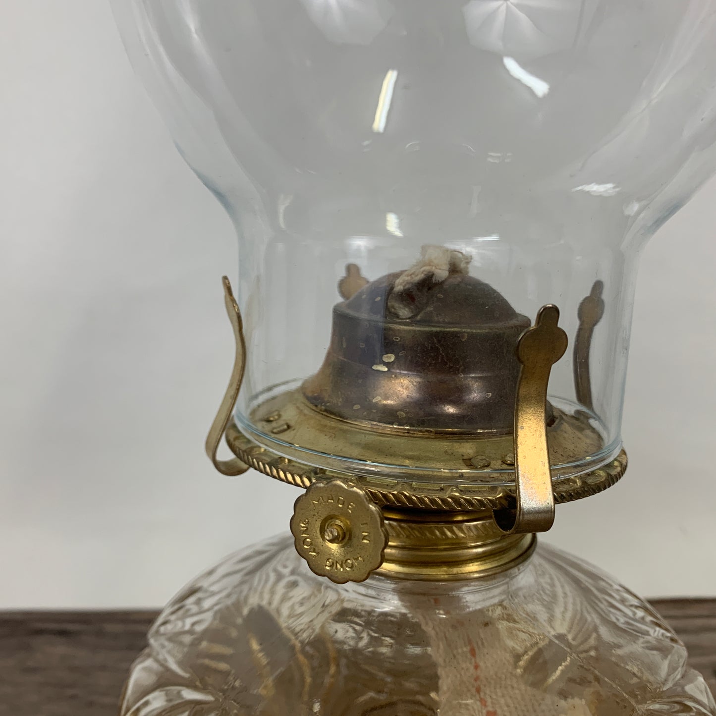 Vintage Oil Lamp with Pressed Glass Base, Clear Glass Vintage Oil Lamp