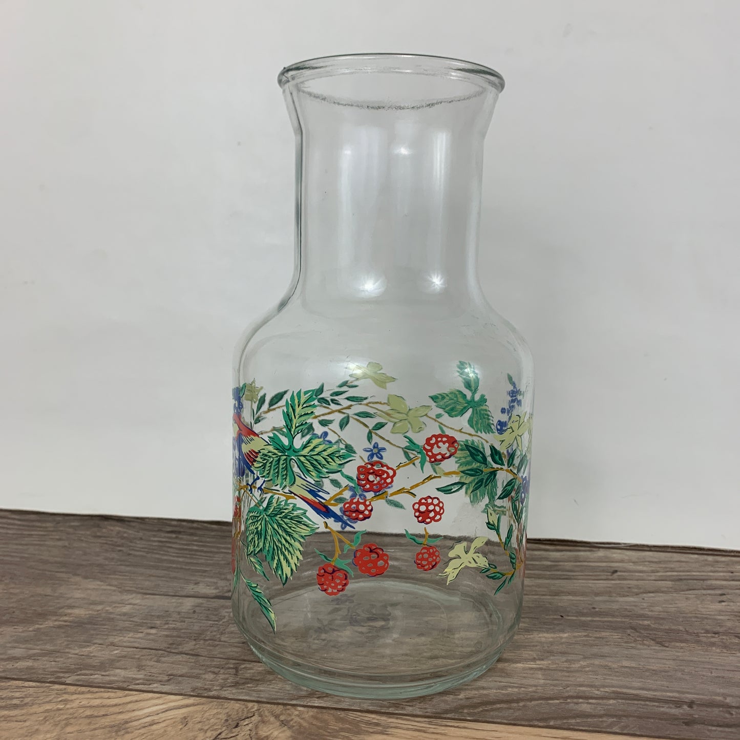 Vintage Juice Carafe with Bird, Leaves, and Berries