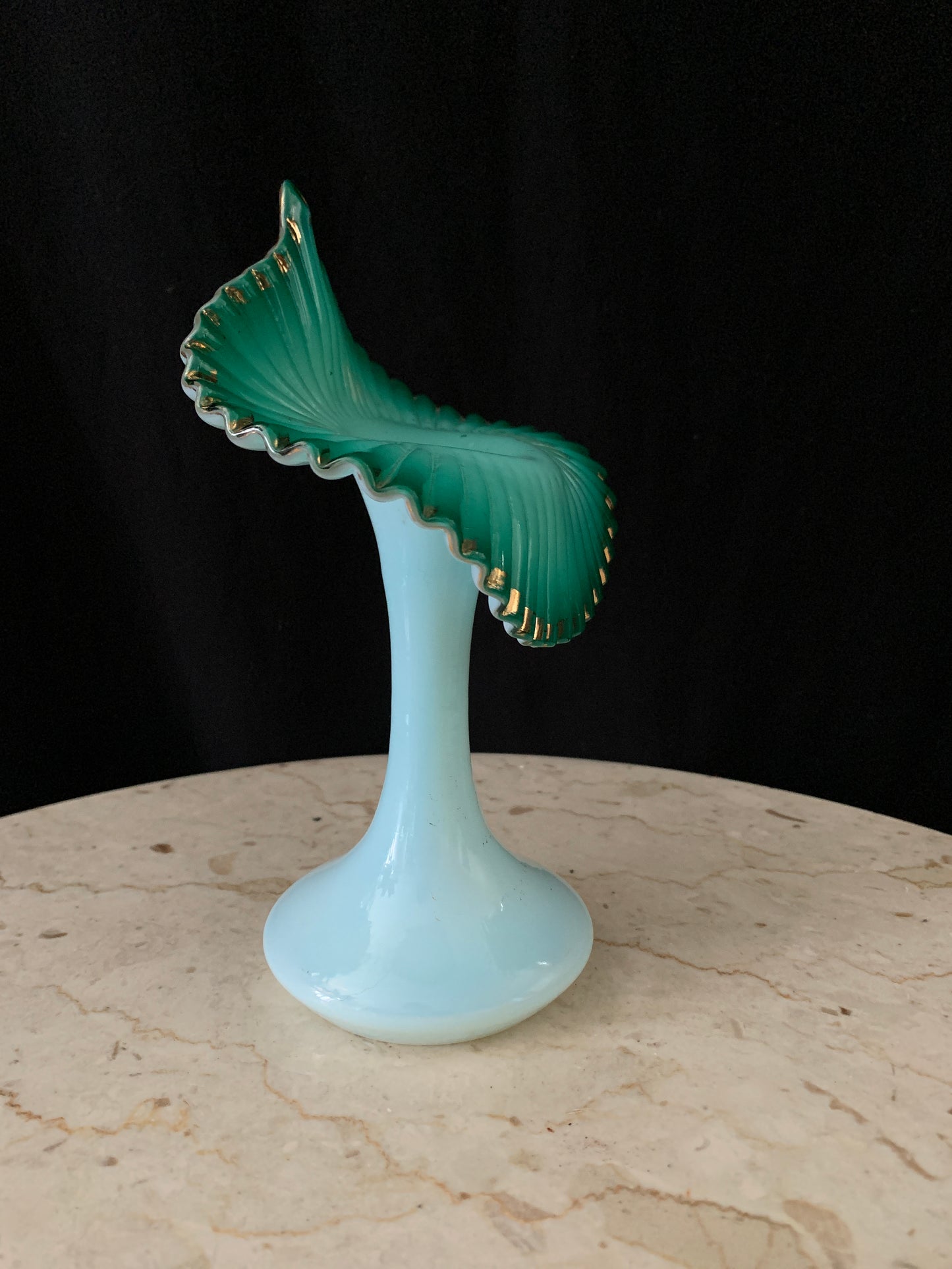 Antique Blown Glass Jack in the Pulpit Vase White and Green Antique Bohemian Glass Vase
