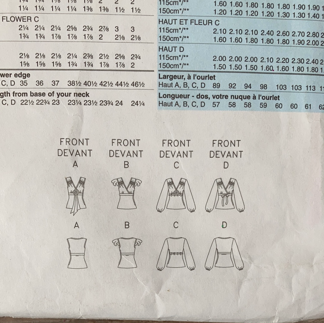 Ladies Hip Length Blouse with Short Long or No Sleeves Sewing Pattern Size 6 to 12 Butterick B4454