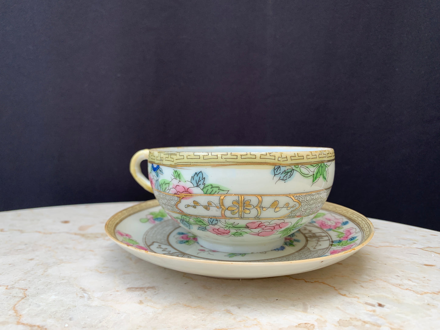 Hand Painted Vintage Tea Cup Wide Mouth Teacup Made in Japan