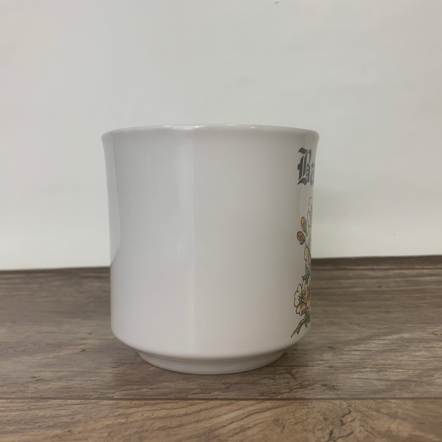 Vintage Papel Name Mug, Gift for Barbara, Coffee Mug with Name and White Flowers