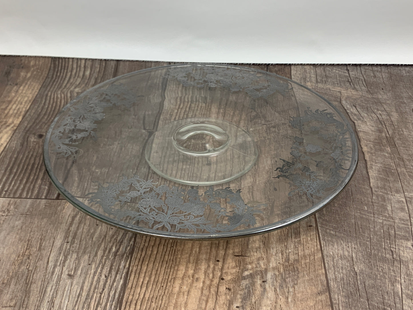 Vintage Clear Glass Cake Plate with Silver Overlay