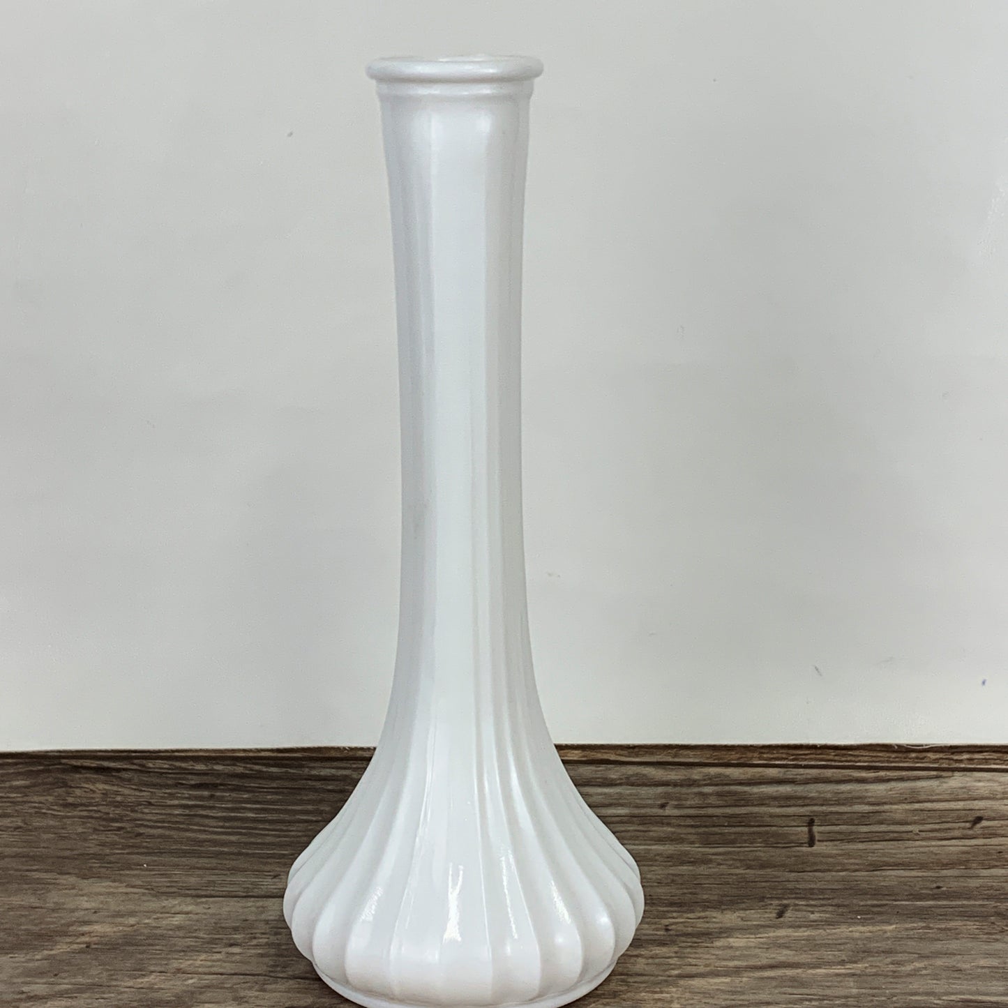 Tall White Milk Glass Bud Vase with Ribbed Pattern by Hoosier Glass