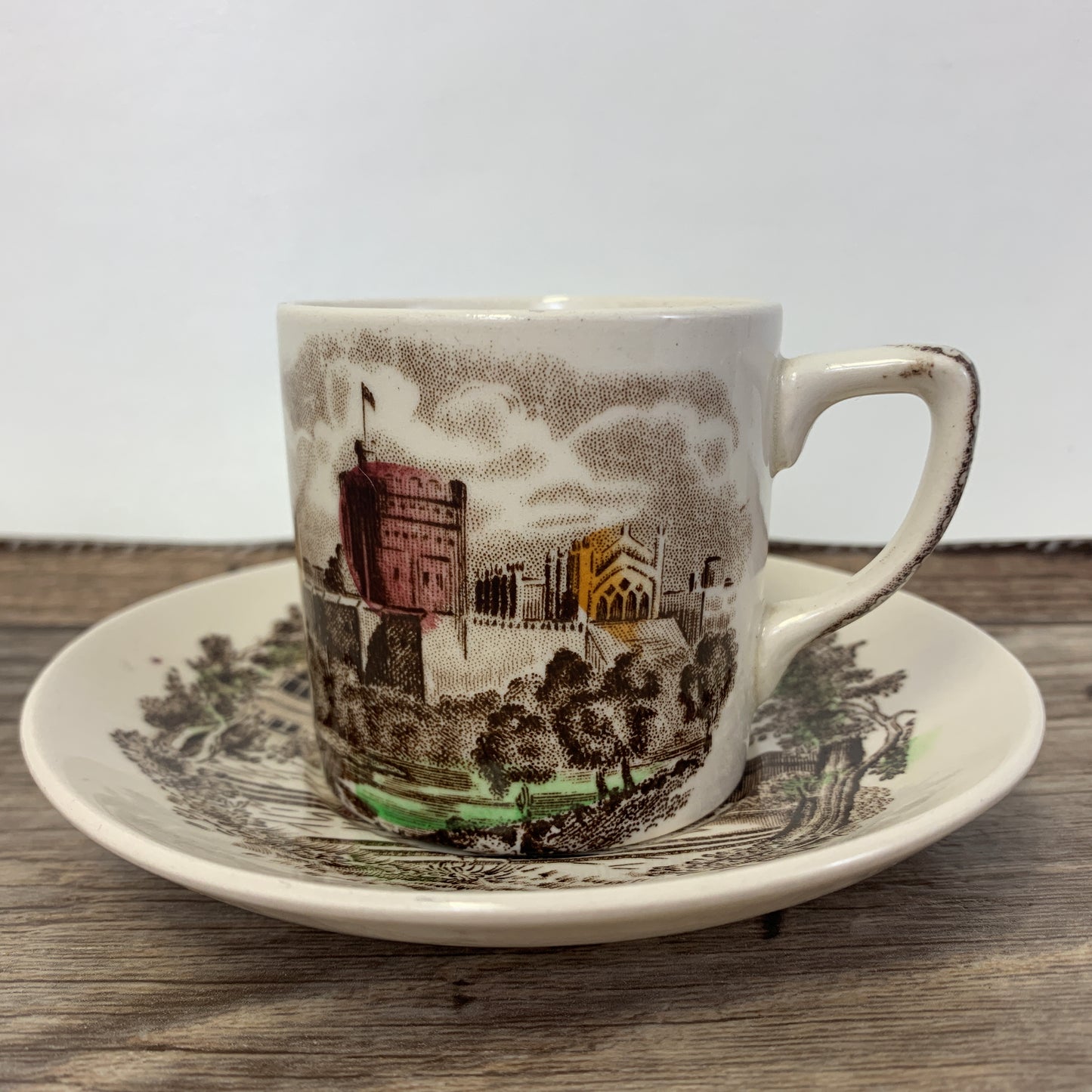 Johnson Brothers Haddon Hall Vintage Demitasse Cup and Saucer, Vintage Farmhouse Ironstone Transferware