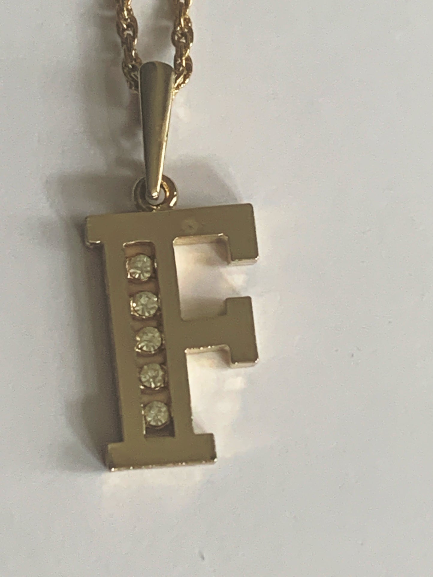 Vintage Letter F Necklace Rhinestone Initial F Necklace