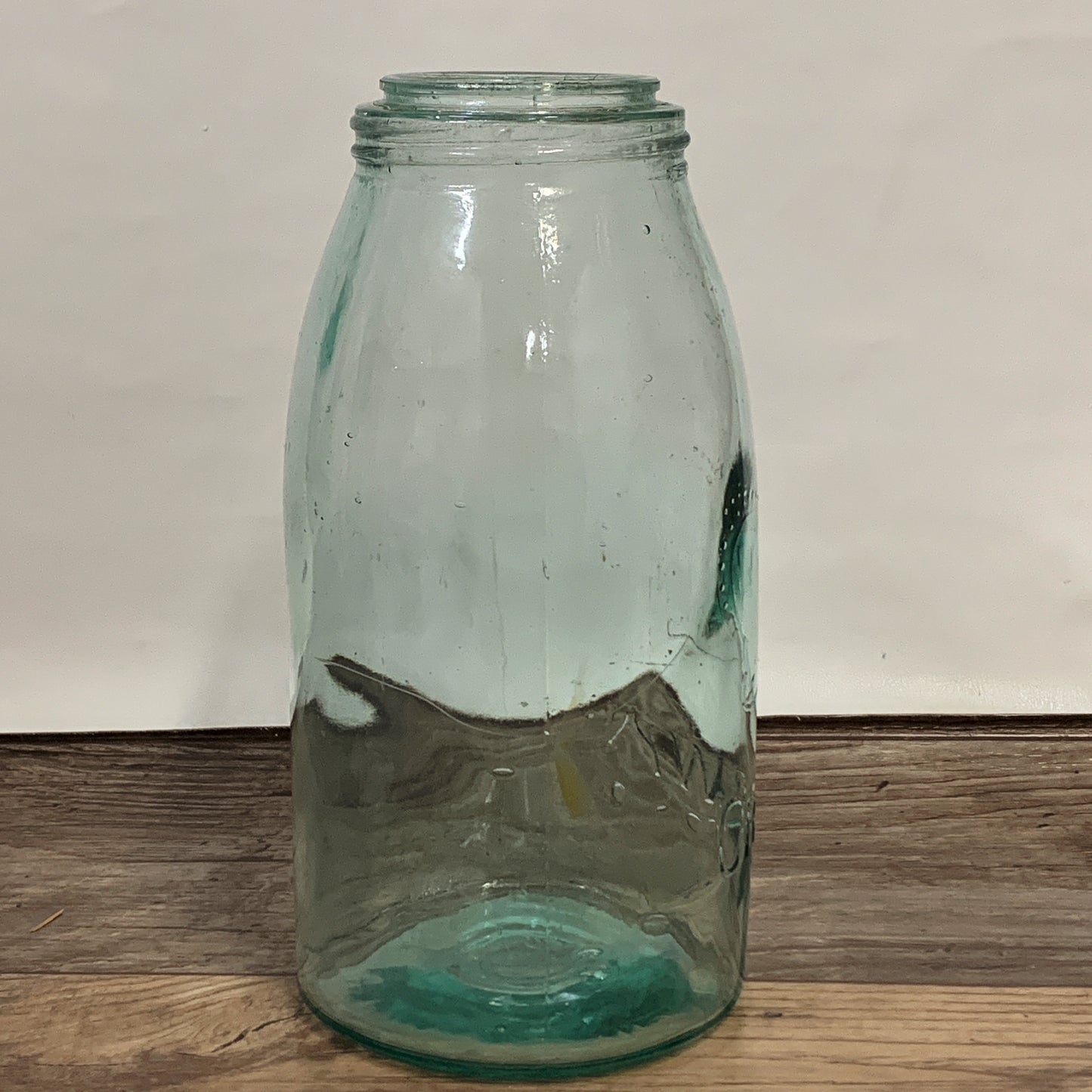 Extra Large Green Tint Crown Canning Jar. Vintage Farm House Kitchen Storage, Antique Canning Jar