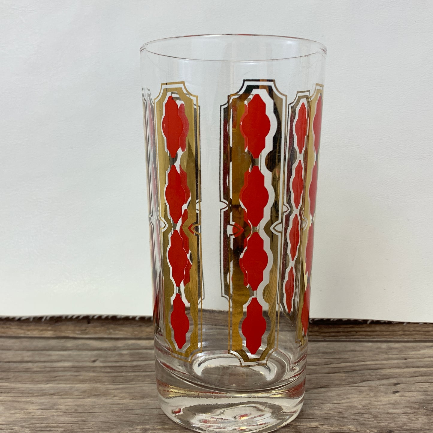 Red and Gold Vintage Collins Glasses, Tall Vintage Cocktail Glasses