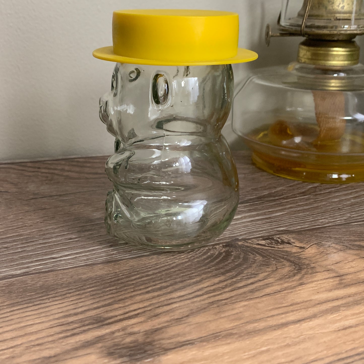 Teddy Bear with Yellow Hat Vintage Jar Peanut Butter Jar Stash Jar