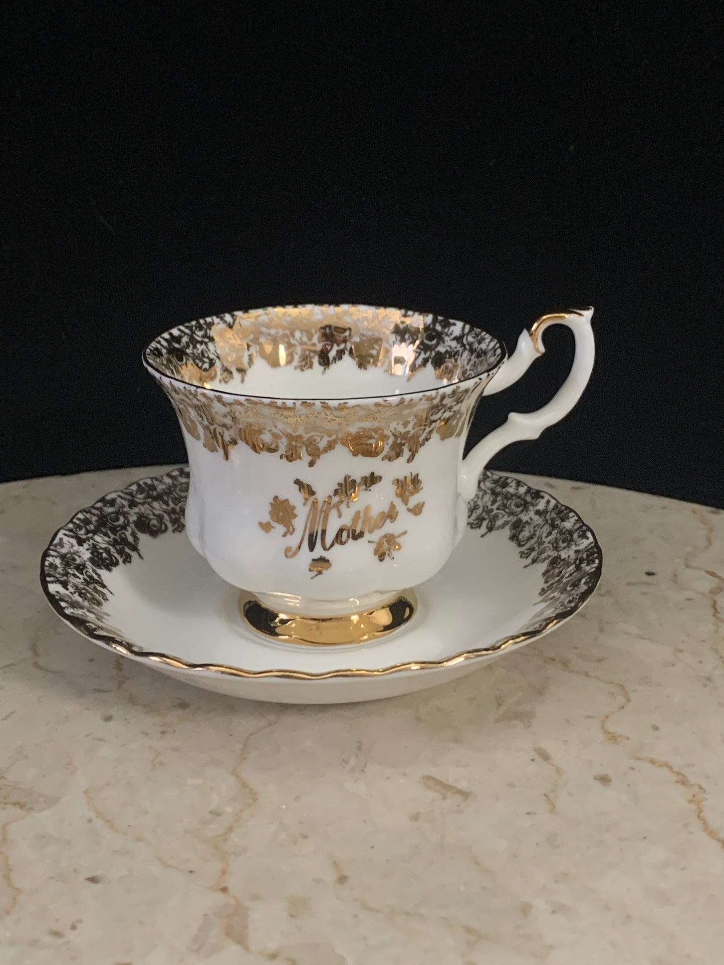Royal Albert Mother Gold Filigree Vintage Tea Cup and Saucer Gift for Mom