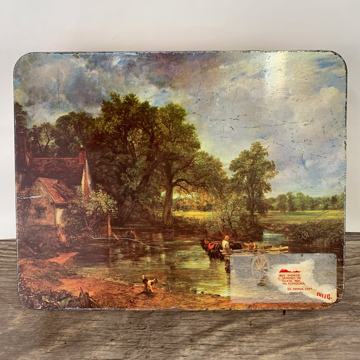 The Hay Wain English Countryside Landscape Painting on a Cookie Tin by Elkes Cookies