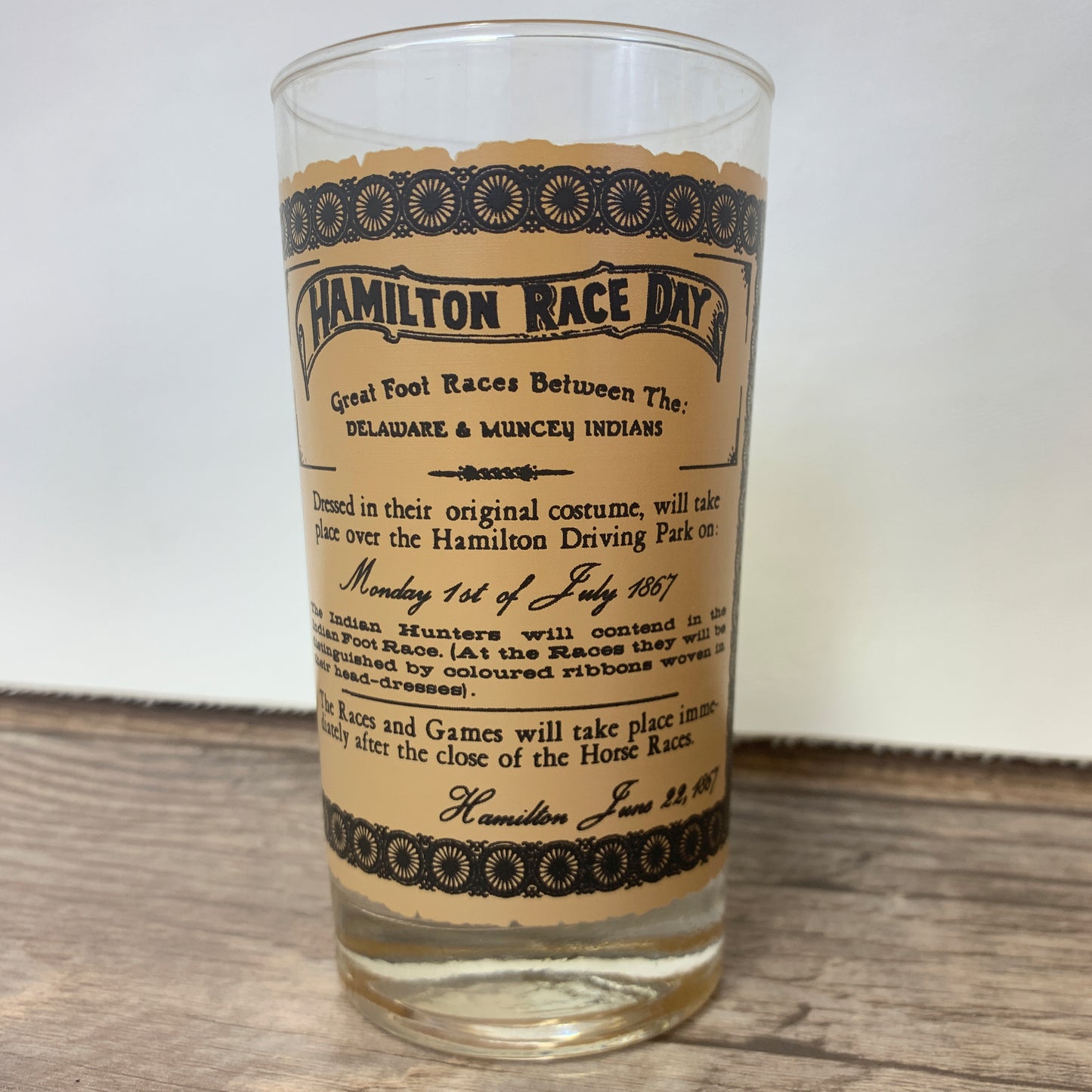 Set of 5 Vintage Juice Glasses with Antique Reproduction Advertising Posters
