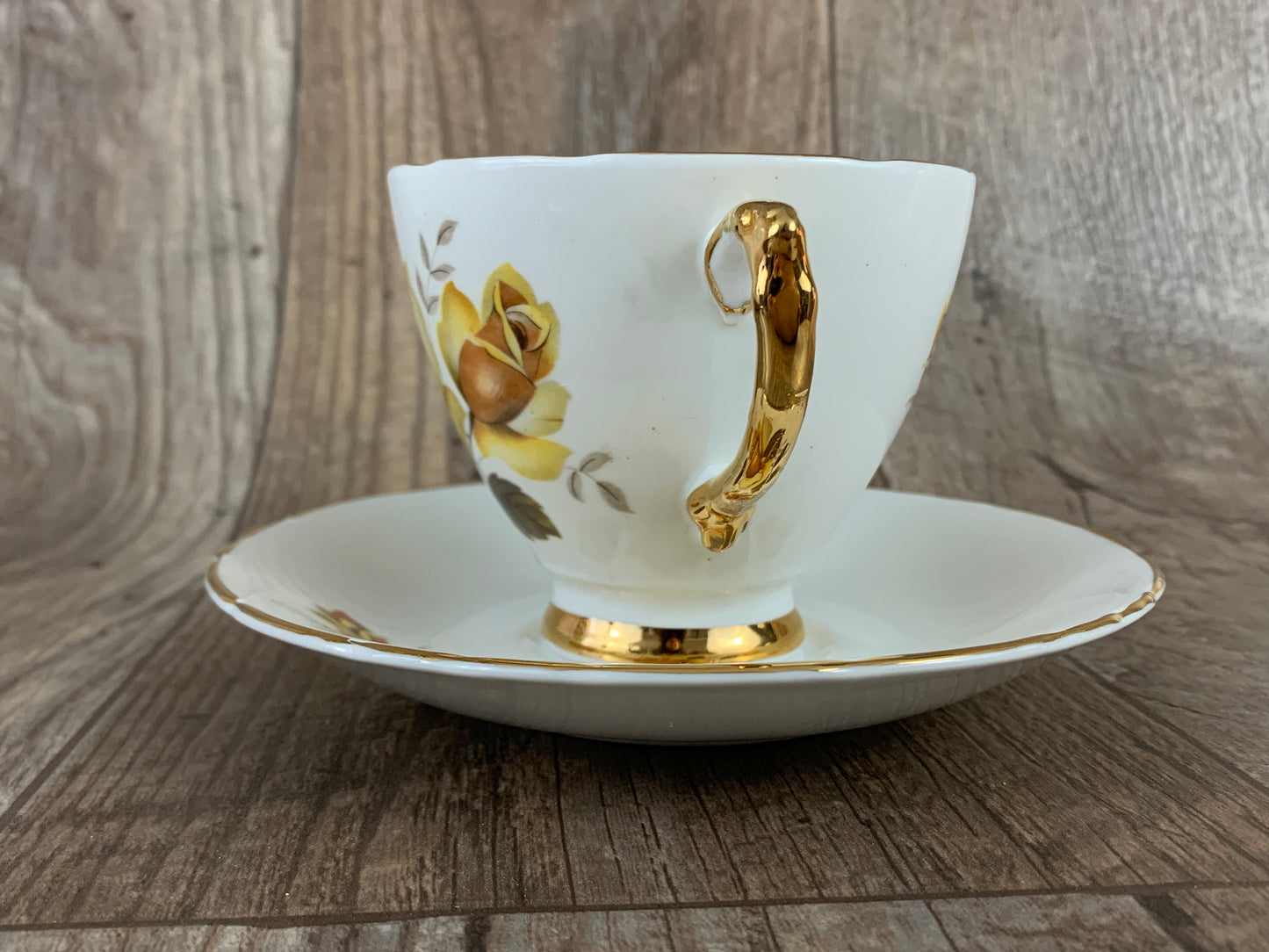Vintage Teacup with Yellow Roses Fine Bone China Teacup and Saucer Set