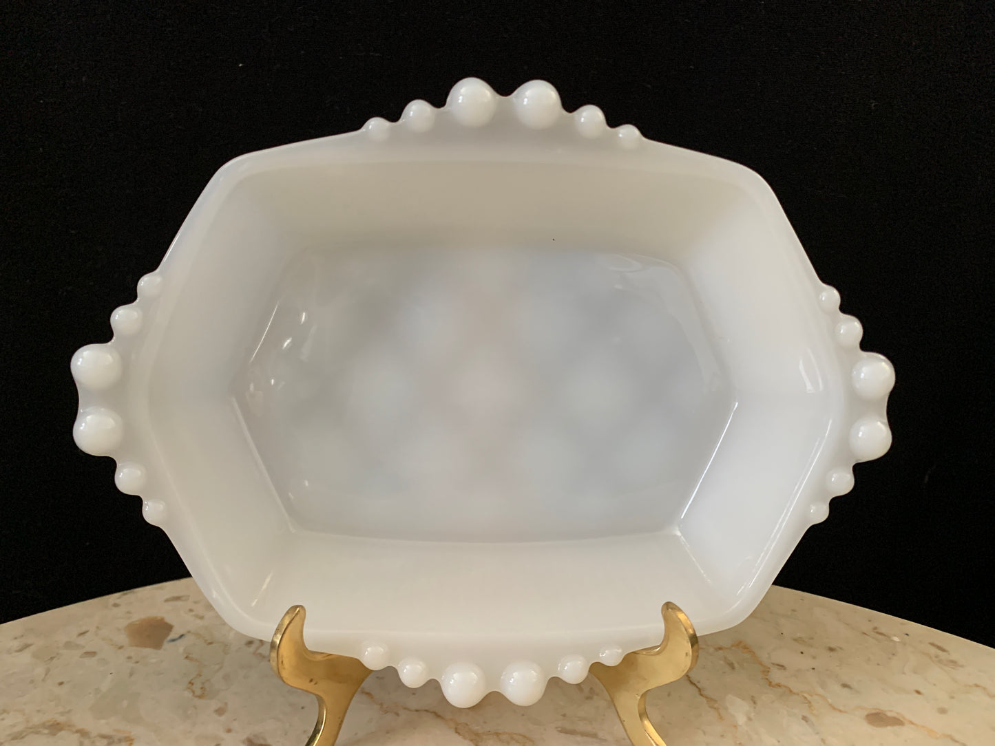 Hazel Atlas Mid Century Modern Milk Glass Dish Beaded Edge